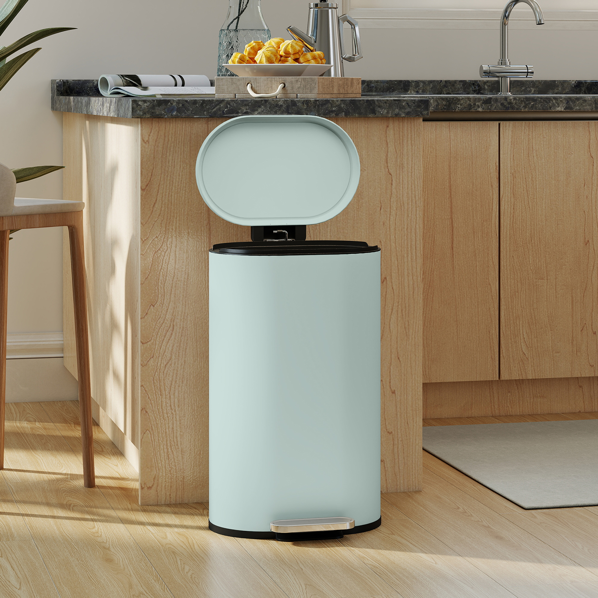 Mülleimer Küche 30 Liter Treteimer mit Soft-Close-Deckel, Pedal aus Metall, Grün, 36,5 X 31 x 61 cm