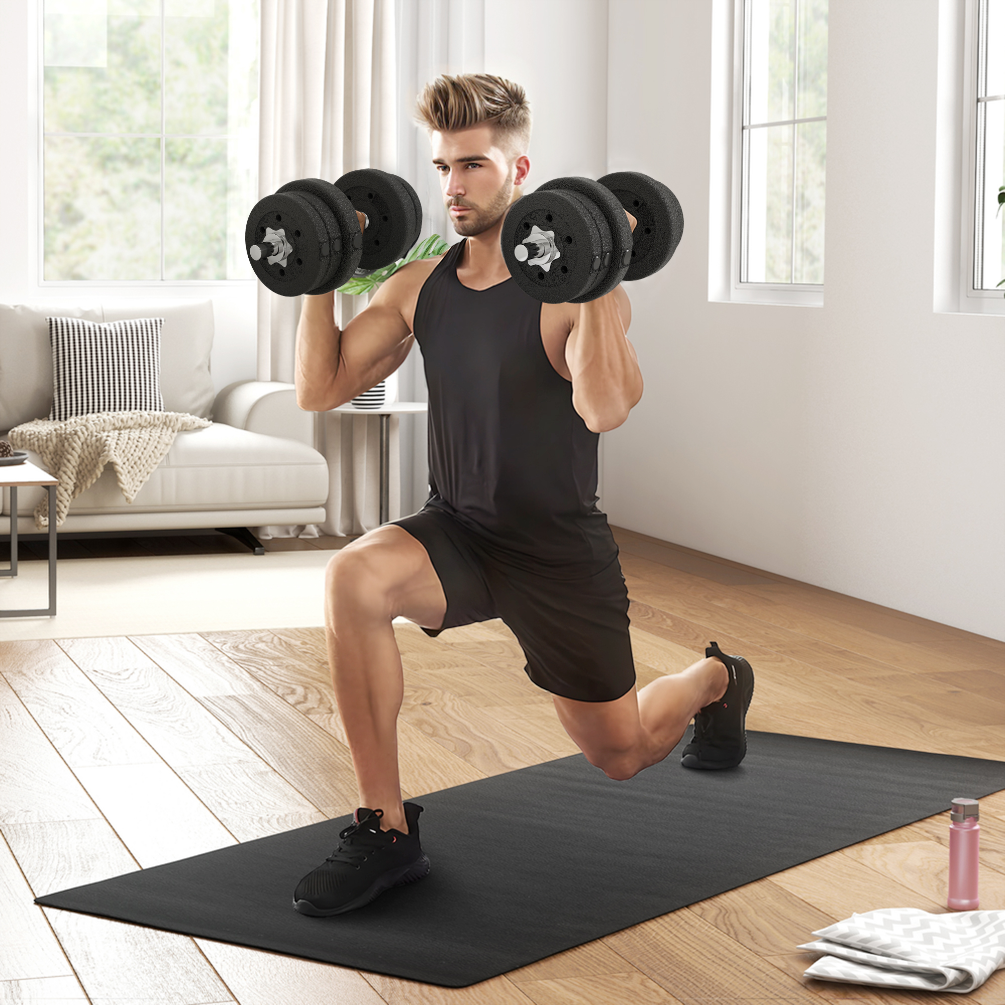 Kurzhantel Set 25KG Hantelset mit Hantelscheiben für Zuhause Büro Fitnessstudio Stahl Kunstleder Schwarz