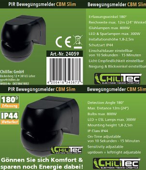 Aufputz Bewegungsmelder "CBM-SL black" / 180°, LED geeignet, IP44, 1-800W,
