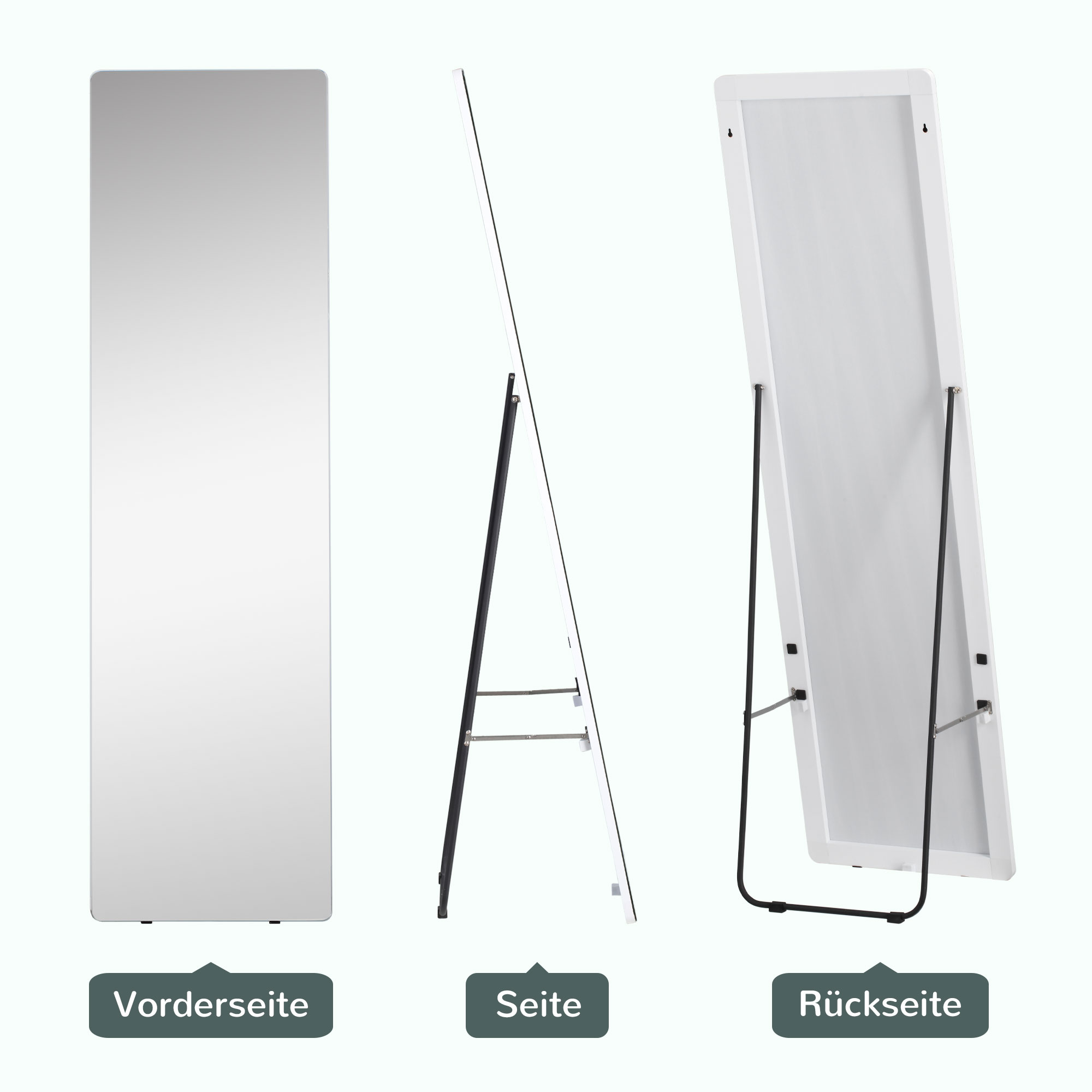 Standspiegel Wandspiegel Ganzkörperspiegel, Aluminium, 45 cm x 37 cm x 158,5 cm, Silber