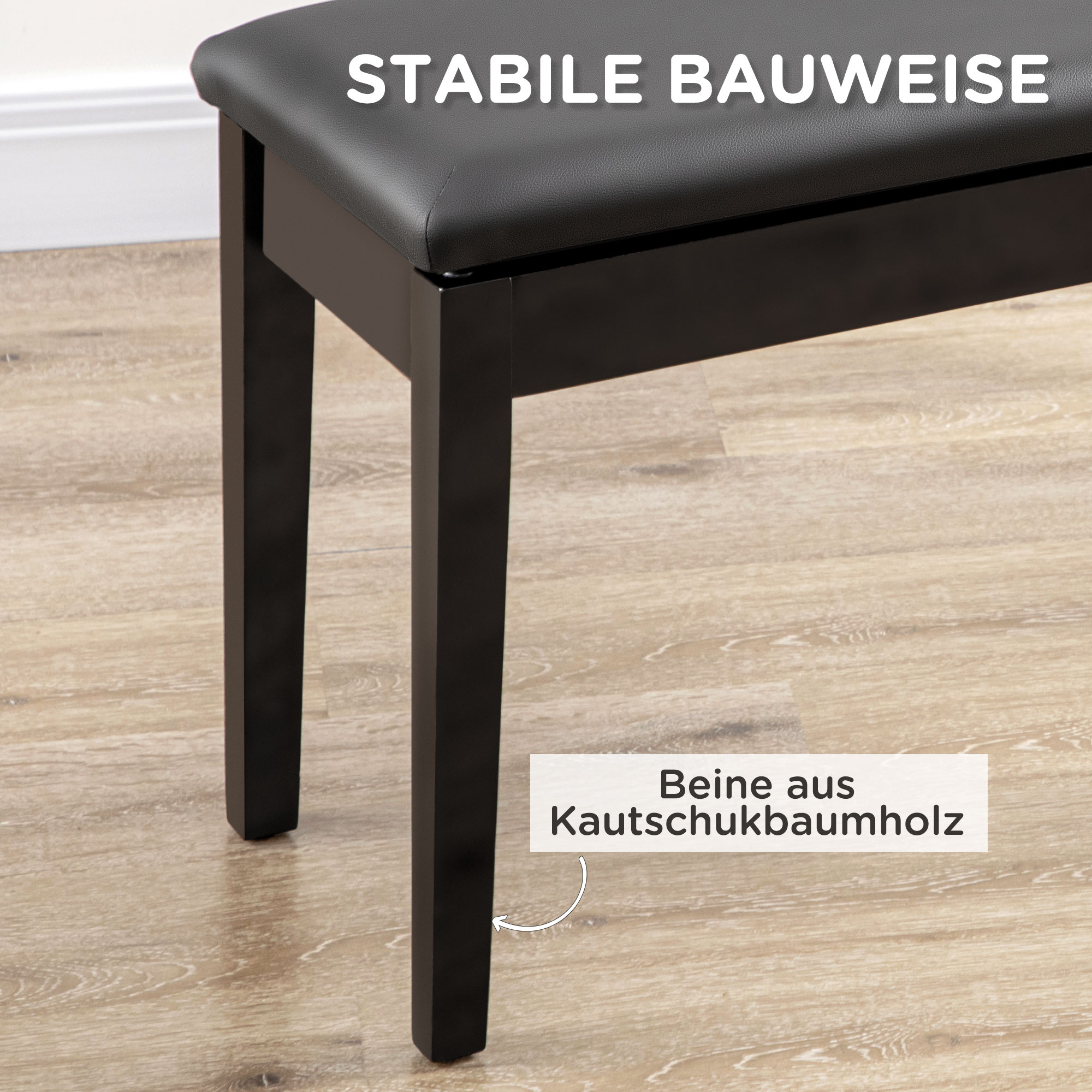 Klavierbank, Pianobank für 1 Person, gepolstert, Holzbeine, Schwarz