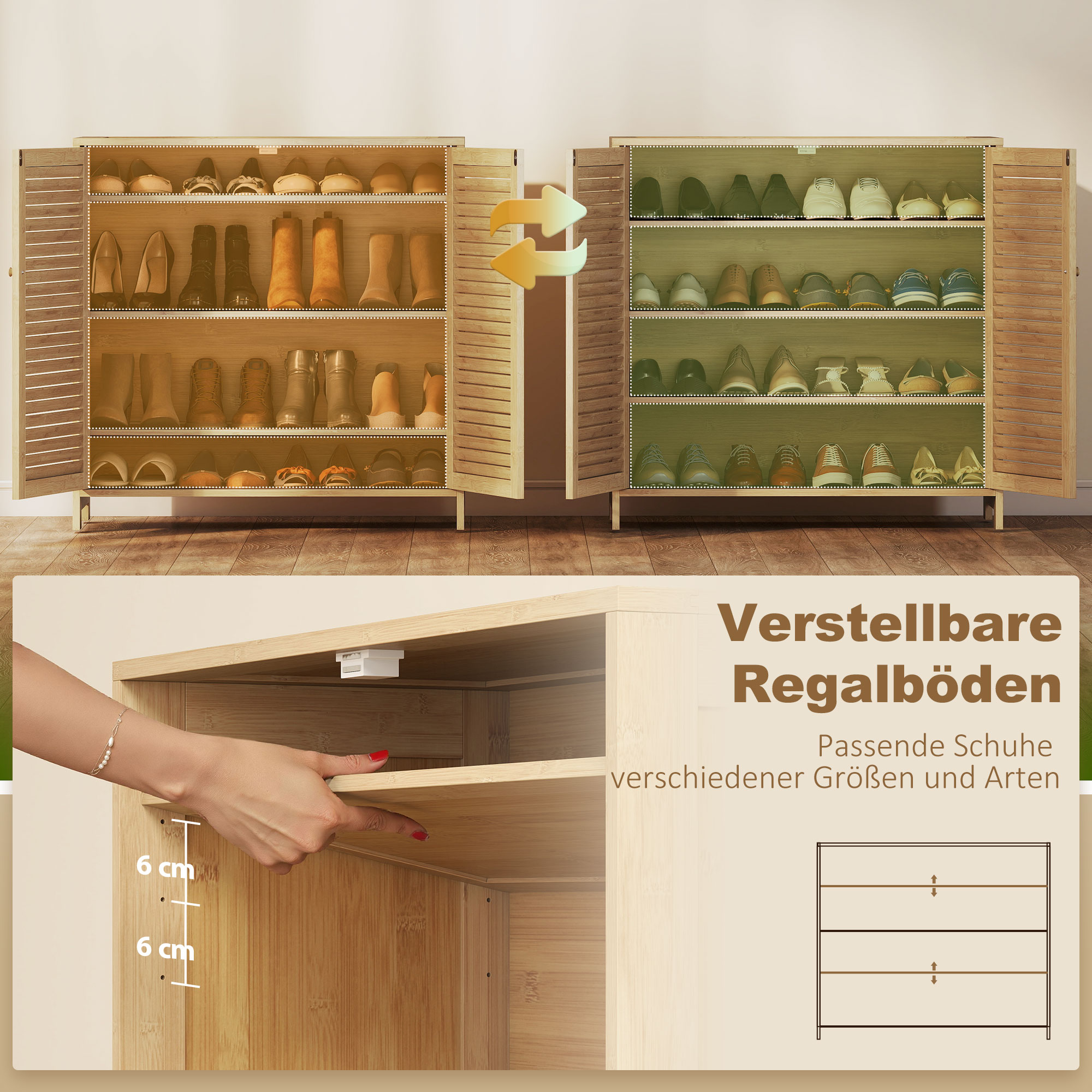 schmaler Schuhschrank, Rattan, schmal, hoch, Holz, kleine Schublade, dünn