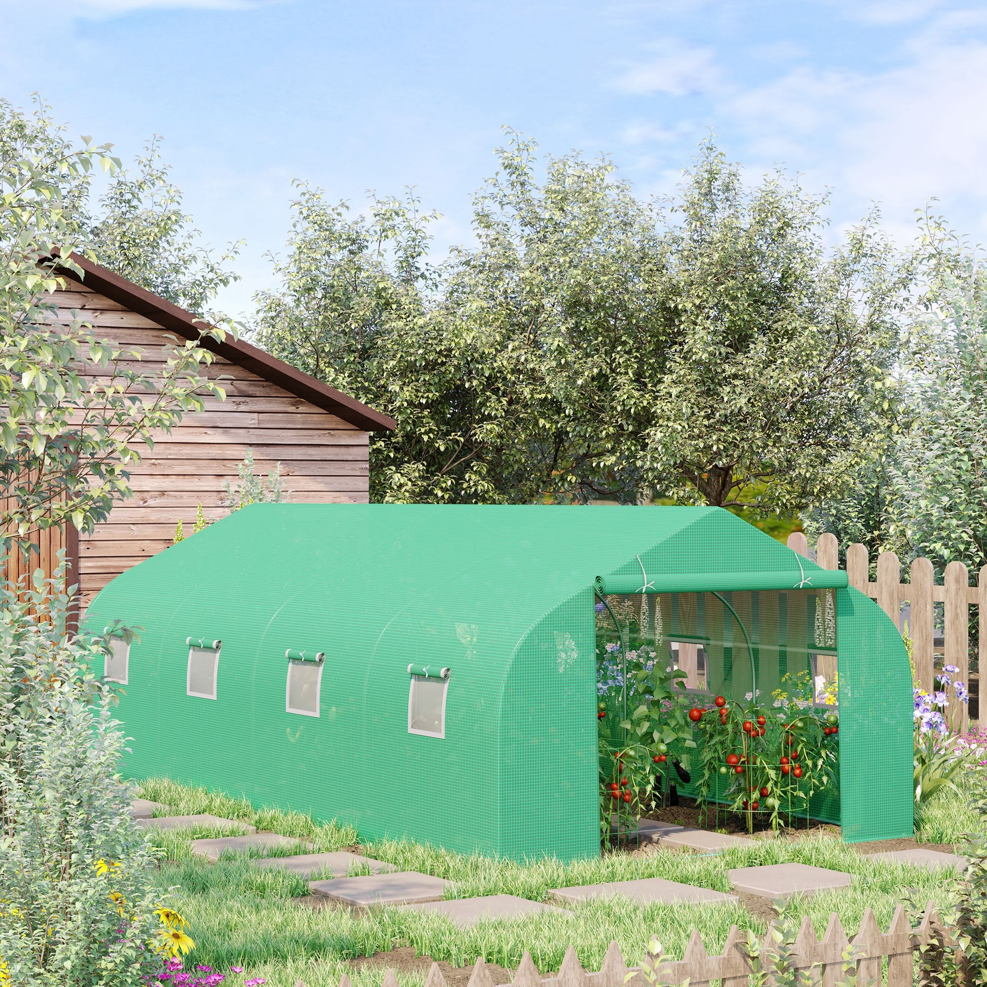 Folien Gewächshaus Foliengewächshaus Treibhaus Frühbeet Pflanzenhaus Tomatenhaus Giebeldach 595 × 300B × 200H cm