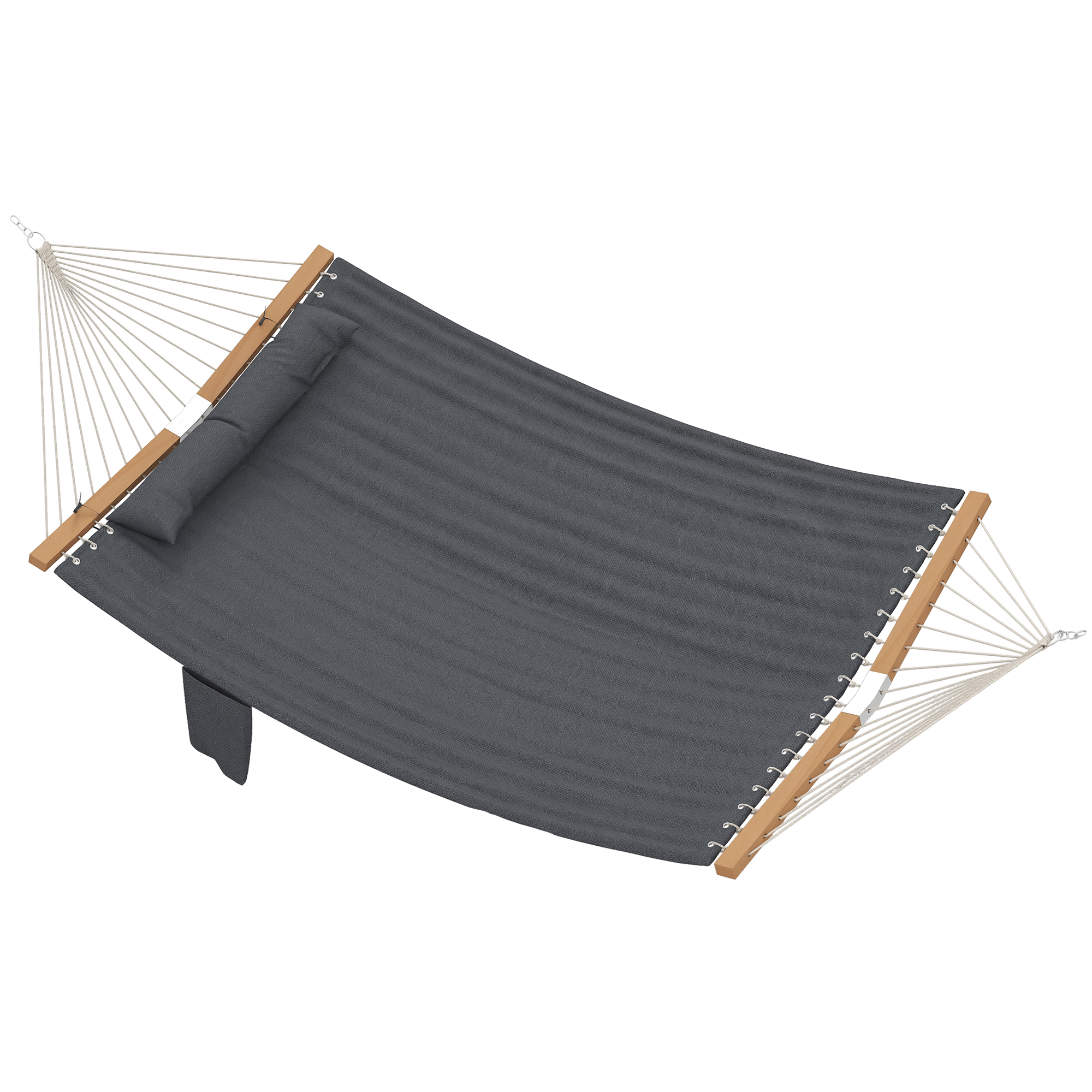 Hängematte Outdoor 200x140cm, zweilagig Hängematte mit Kopfstütze Magazintasche Holzstäbe bis 200kg