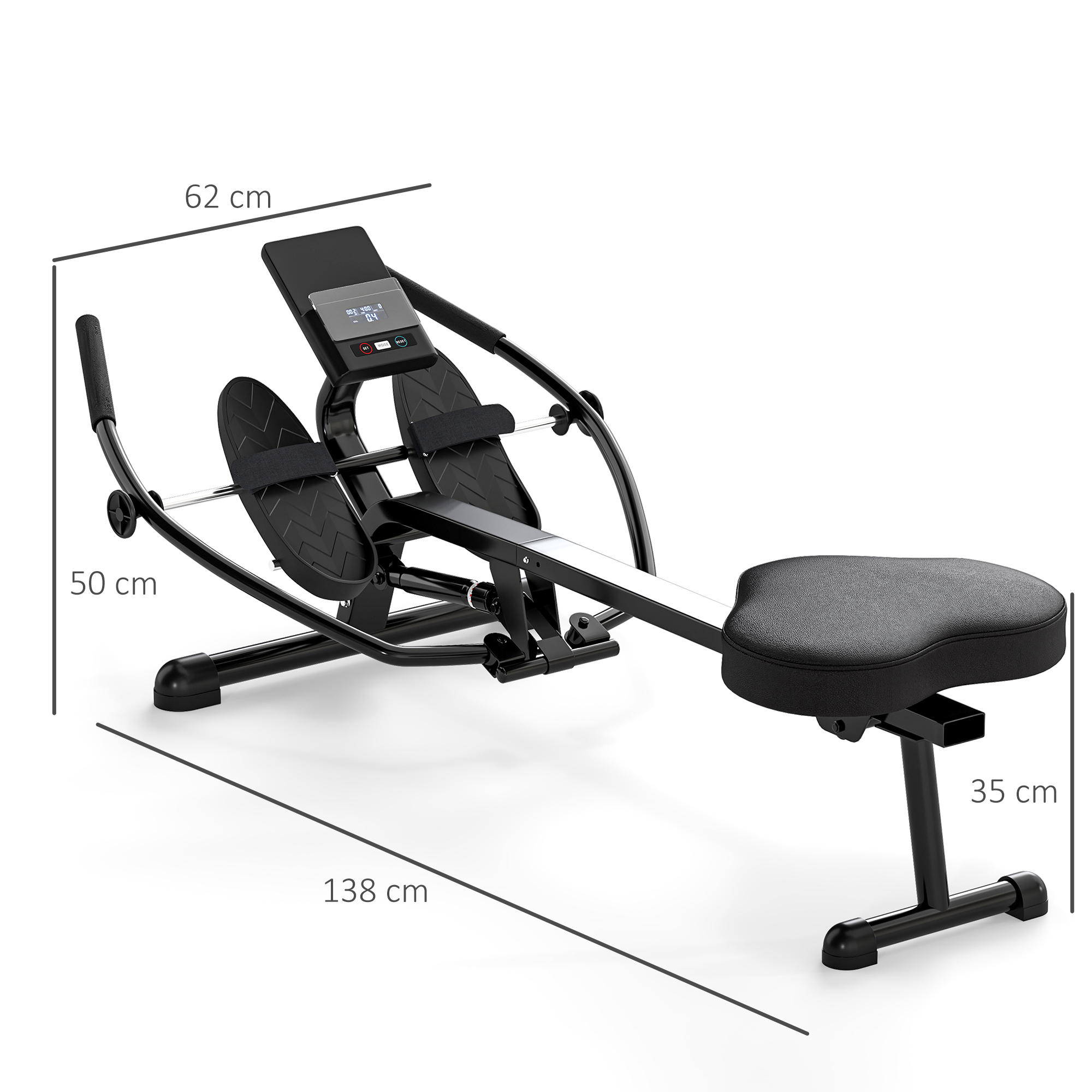 hydraulisches Rudergerät für Zuhause mit 12 Widerstandsstufen, mit LCD-Bildschirm und rutschfesten Pedalen Max. 130 kg