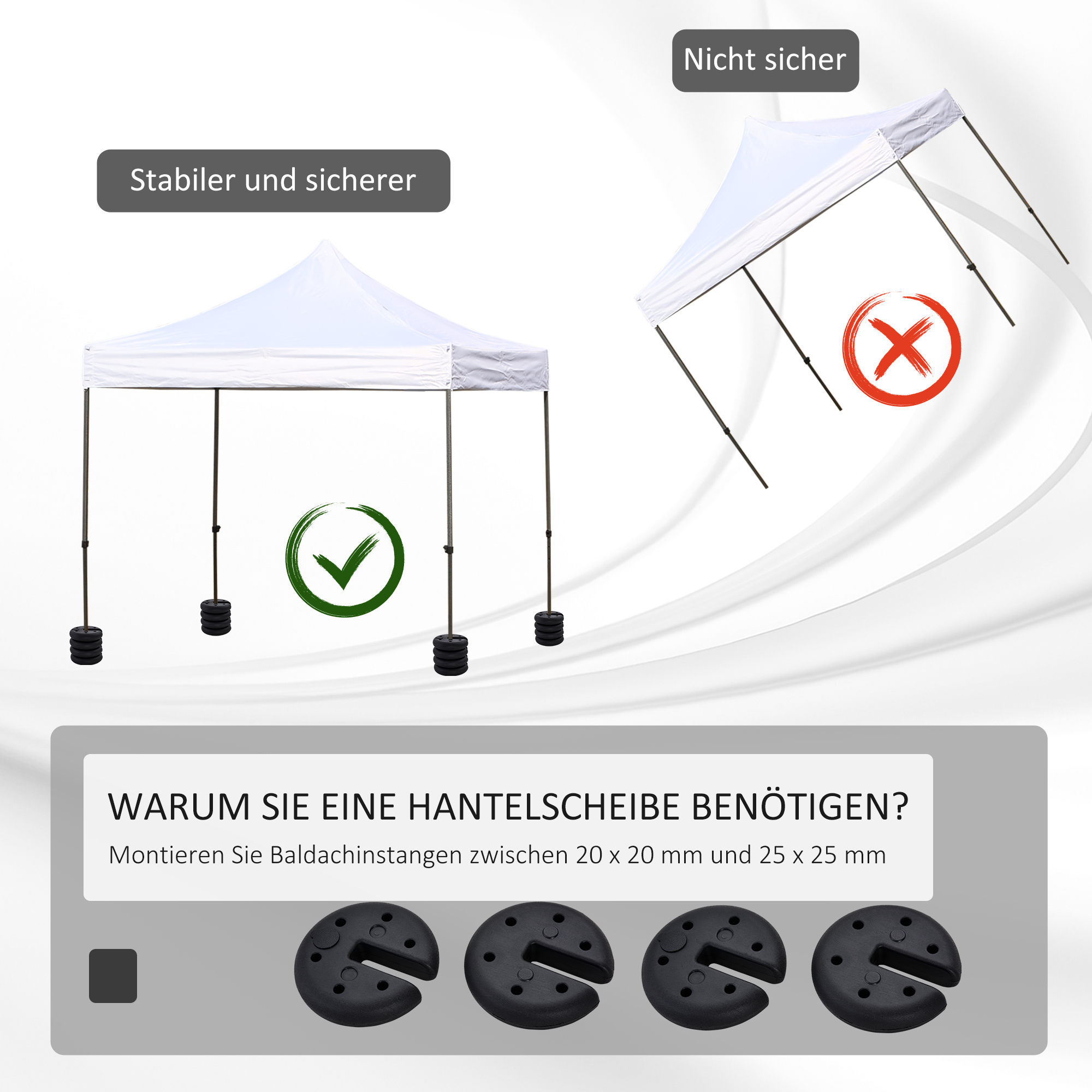 Pavillon Standfuß 4 Stk. Gewicht Partyzelt Pavillongewicht befüllbar bis 5 kg Gewichte für Pavillon Beschwerer für Pavillons Ø25 x 6 cm Schwarz