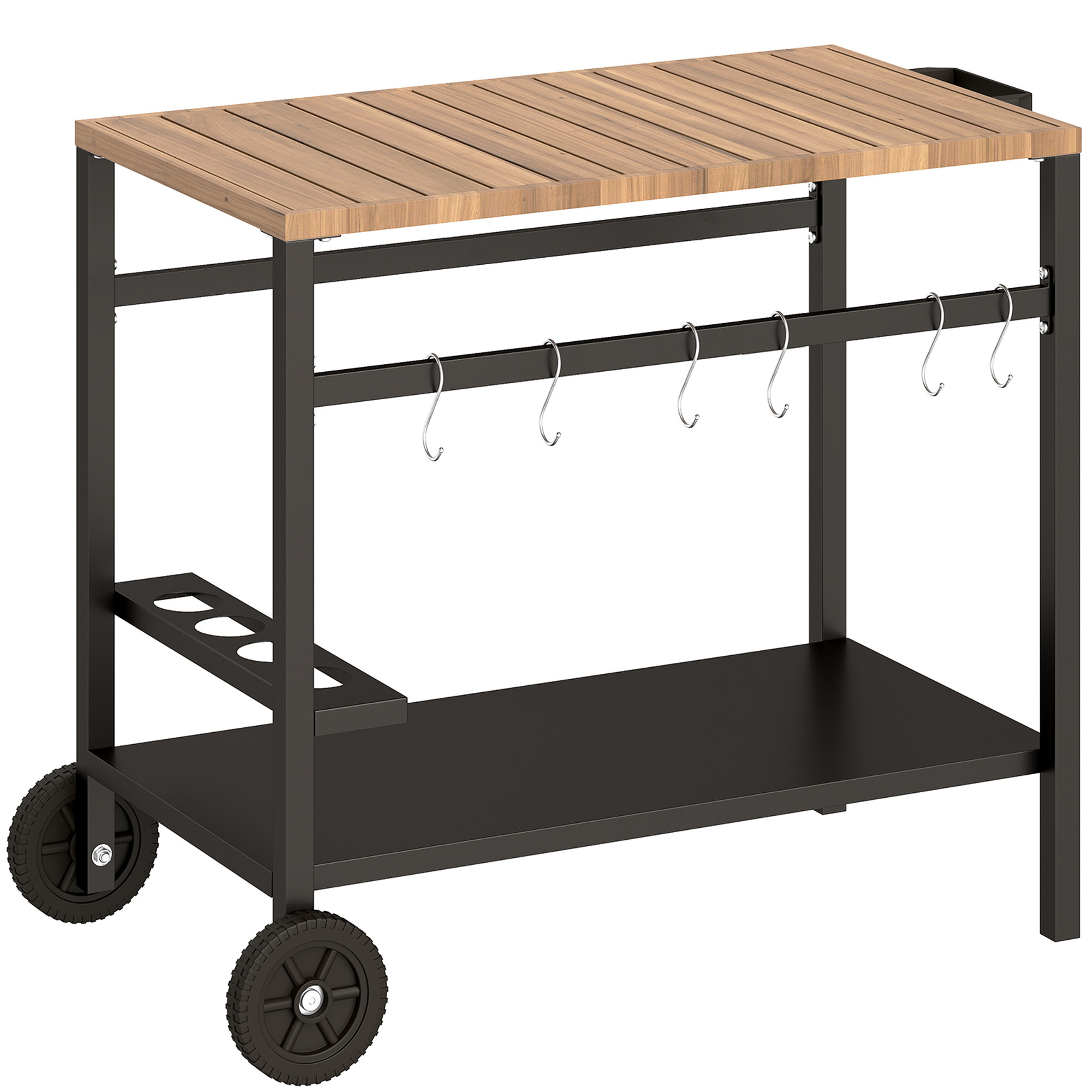 Küchenwagen mit Rollen, Servierwagen, Rollwagen mit Haken, Getränkehalter, Metall, 97 x 51 x 83 cm Schwarz+Braun