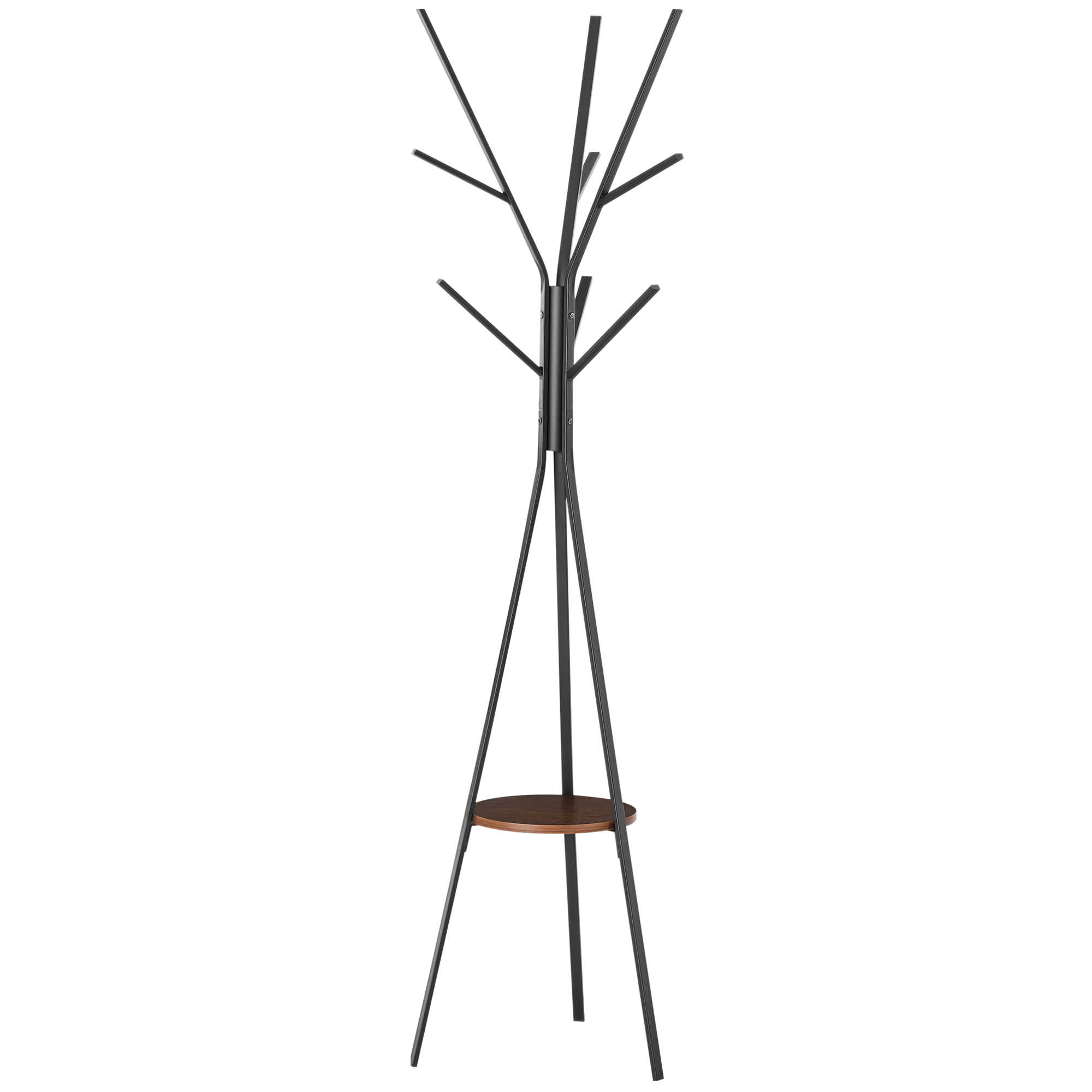 Garderobenständer im Skandidesign, Kleiderständer, 7 Kleiderhaken, Schwarz + Braun