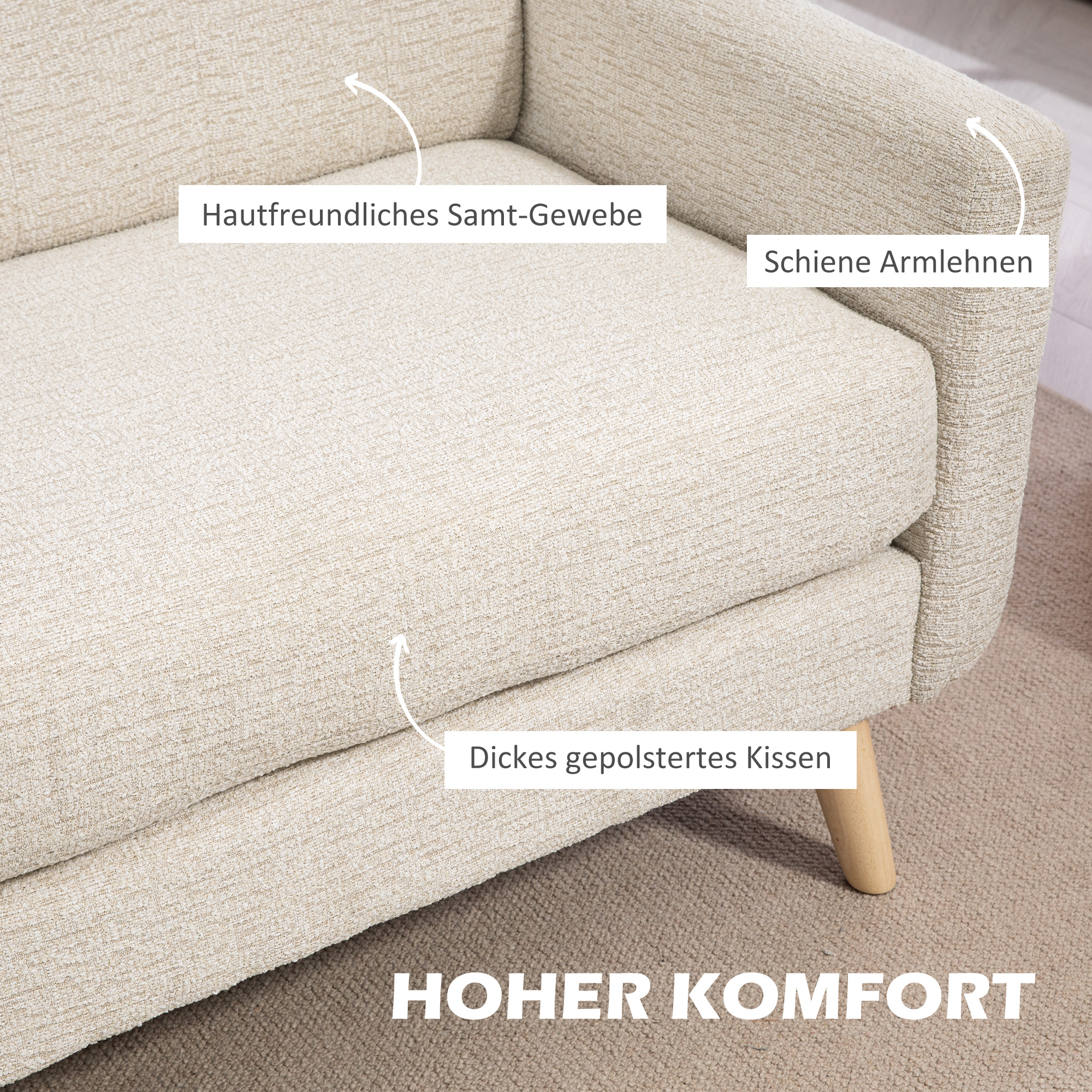 Zweisitzer-Sofa, komfortabel, 134x71x82 cm, Beige
