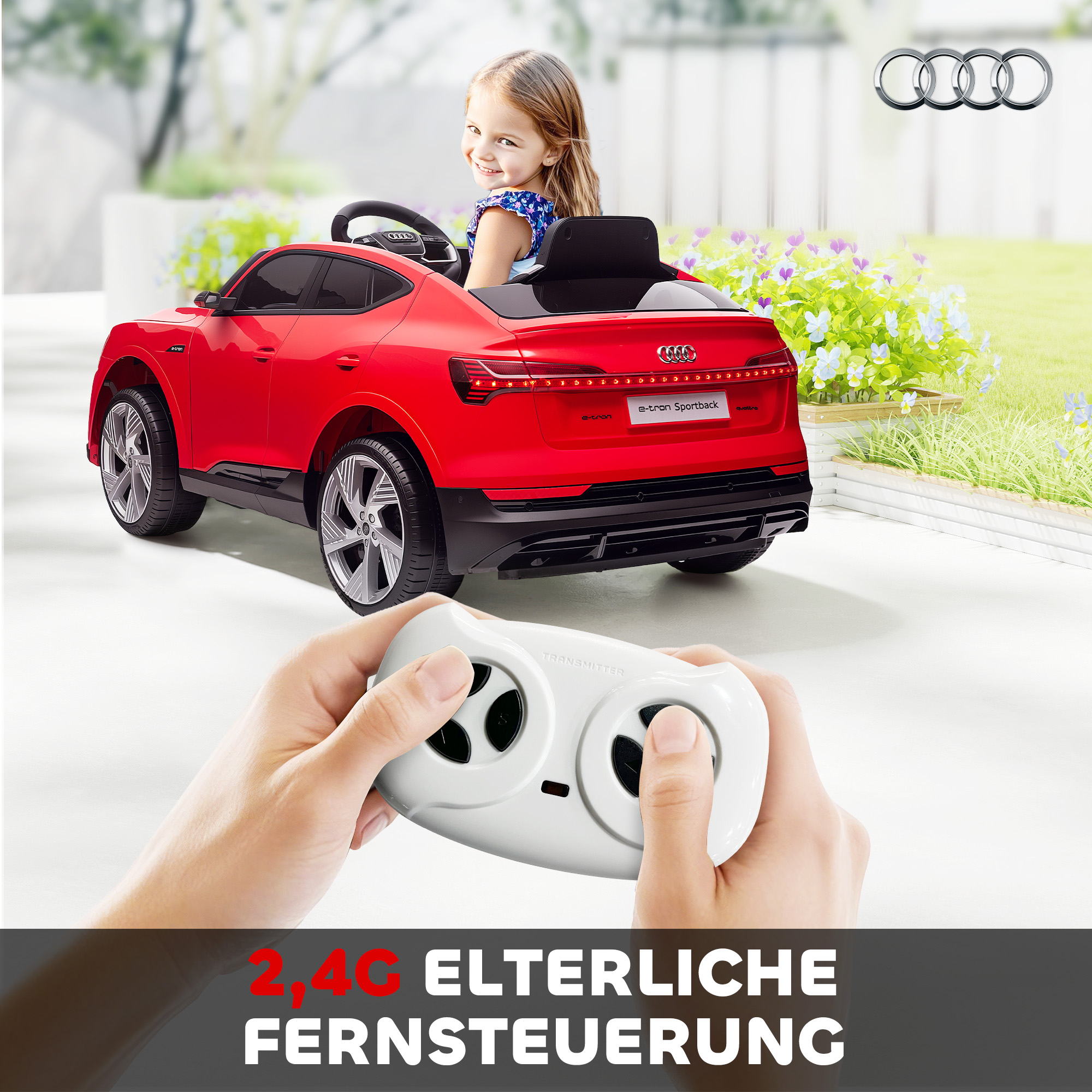 Kinder-Elektroauto, bis 5 km/h, mit Sicherheitsgurt, Fernbedienung, Scheinwerfern, Musikfunktion, rot