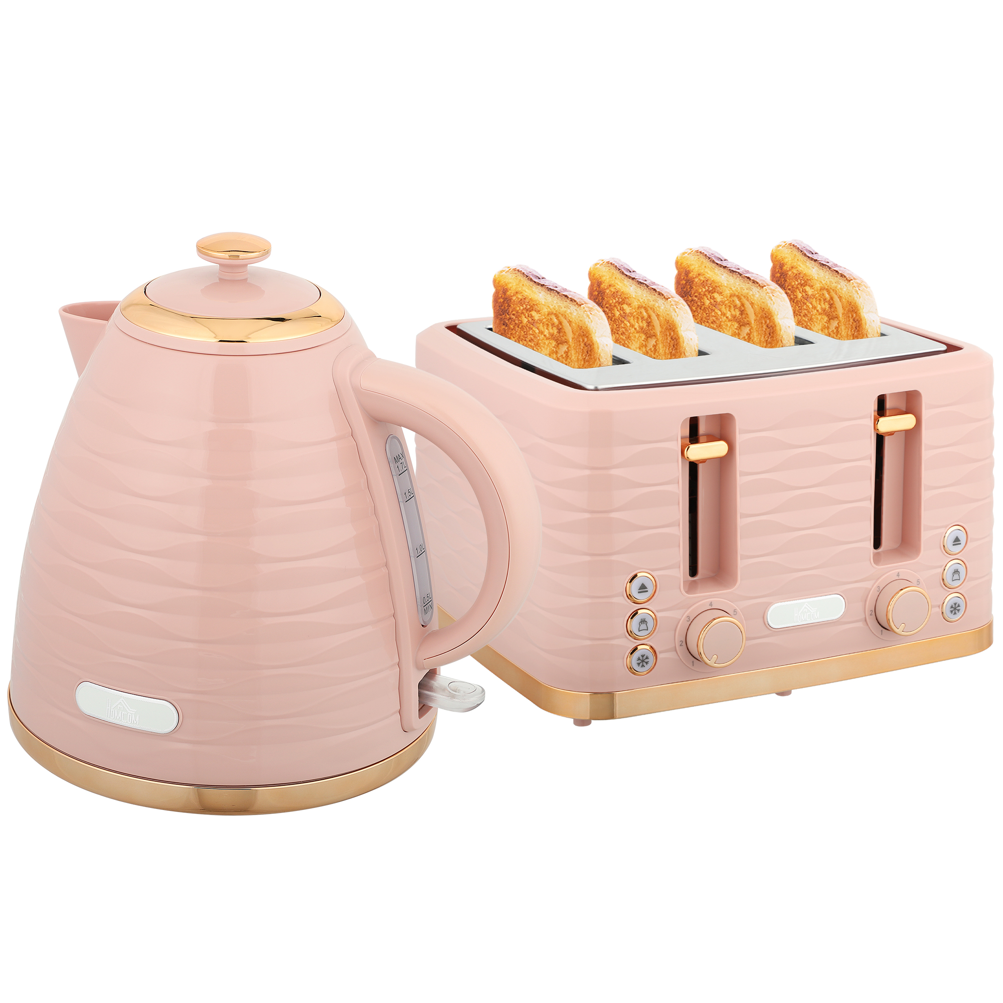 2-in-1 Toaster- und Wasserkocher-Set, 7 Bräunungsstufen, Auftau- und Aufwärmfunktion, Rosa