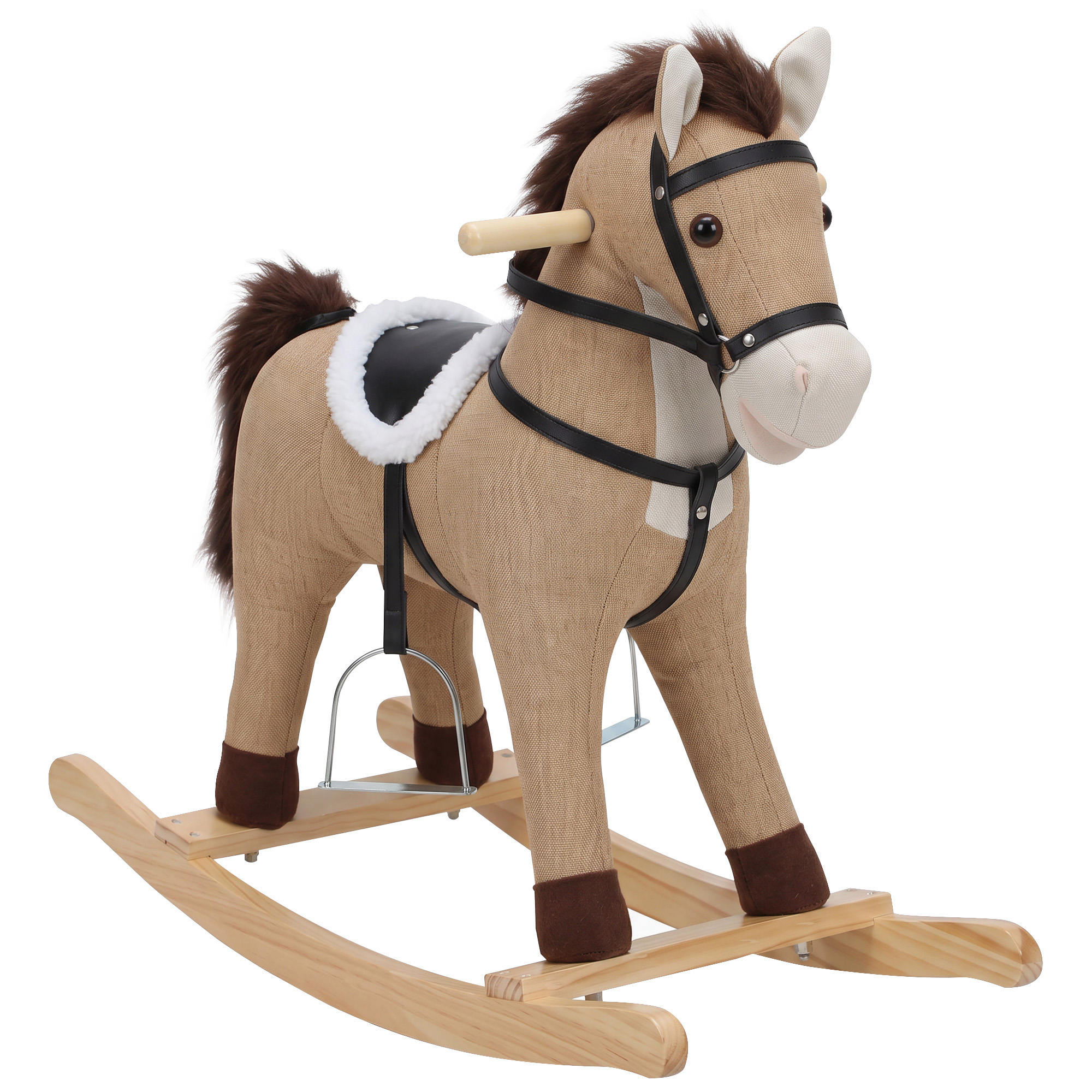 Schaukelpferd mit Sound und Sicherheitsgriffen, Reitpferd mit Holzgestell für Kleinkinder von 12–36 Monaten, Dunkelbraun