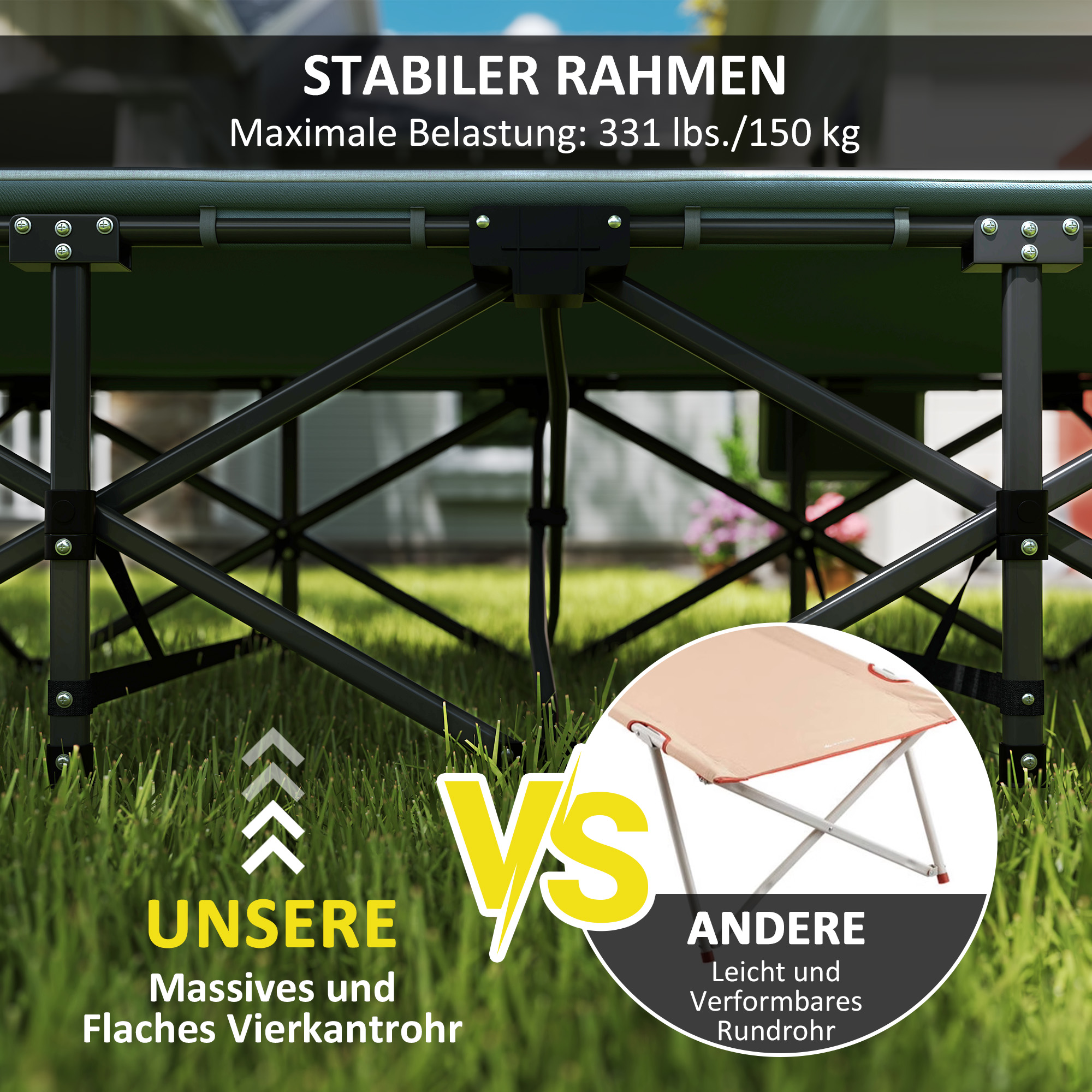 Feldbett faltbar Campingbett mit Matratze Kopfkissen Seitentasche 187 x 67 x 37 cm Gästebett bis 150 kg Grau