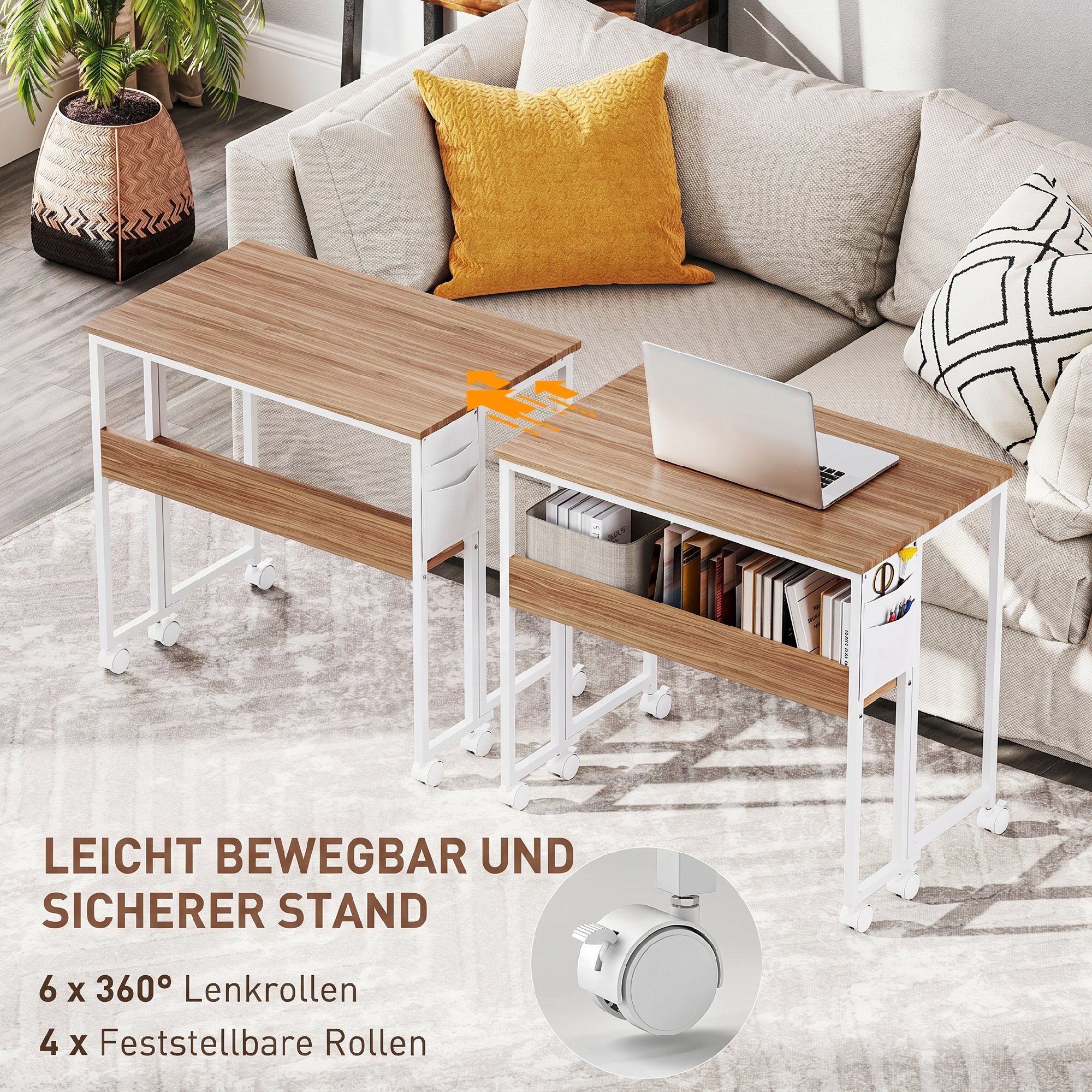 faltbarer Schreibtisch, zum Beistelltisch umwandelbar, offenes Regal, Natur
