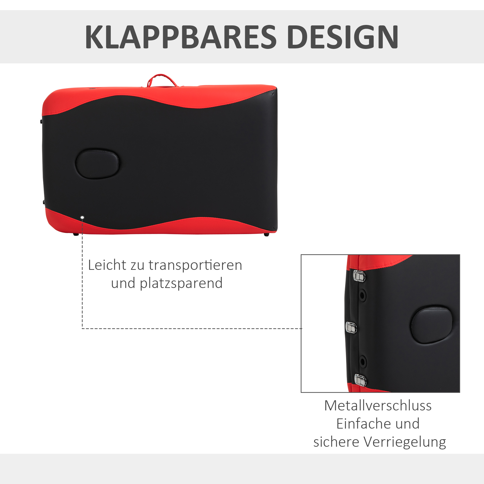 mobile Massageliege 3 Zonen Klappbar Massagetisch mit Kopfstütze Armlehne Tragetasche höhenverstellbare Aluminium Massagebett tragbar inkl. Zubehör Massagebank bis 225 kg Belast Rot