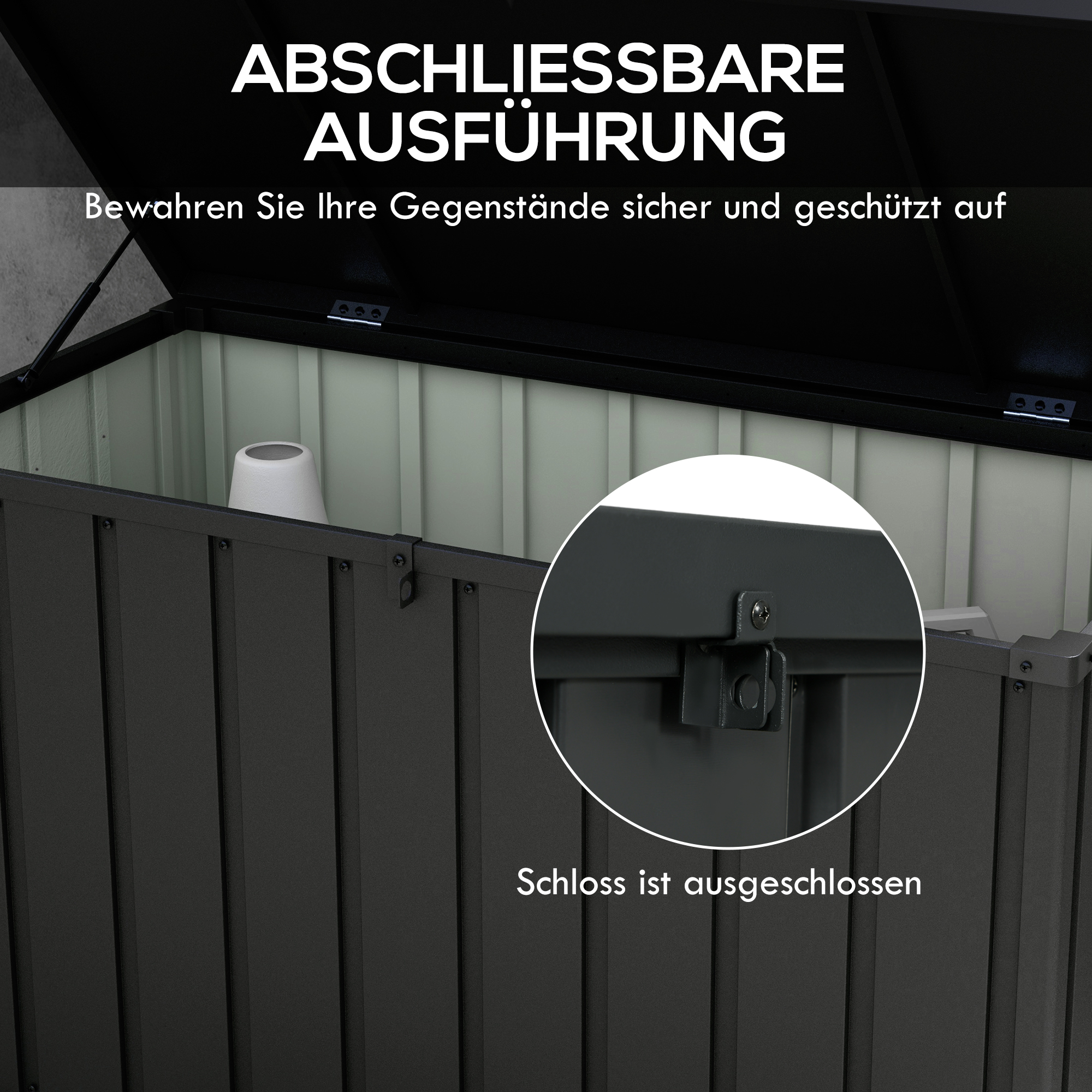 Aufbewahrungsbox, Gartentruhe, 450L Stauraum, 2 Räder, Stahlrahmen, 125x61x70 cm, Dunkelgrau