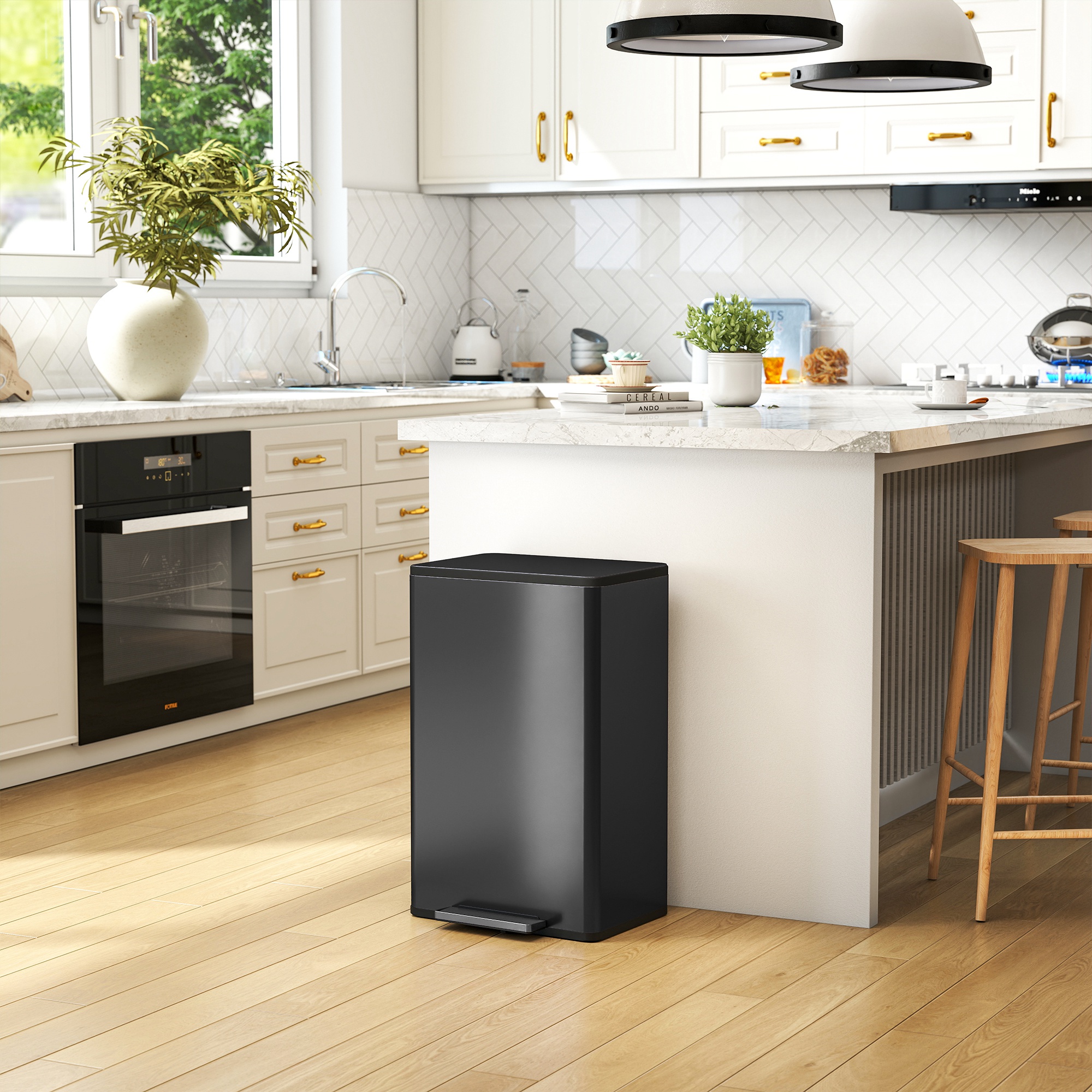 Mülleimer Küche 45 Liter Treteimer Küchenmülleimer mit Soft-Close-Deckel, Herausnehmbarem Innenbehälter