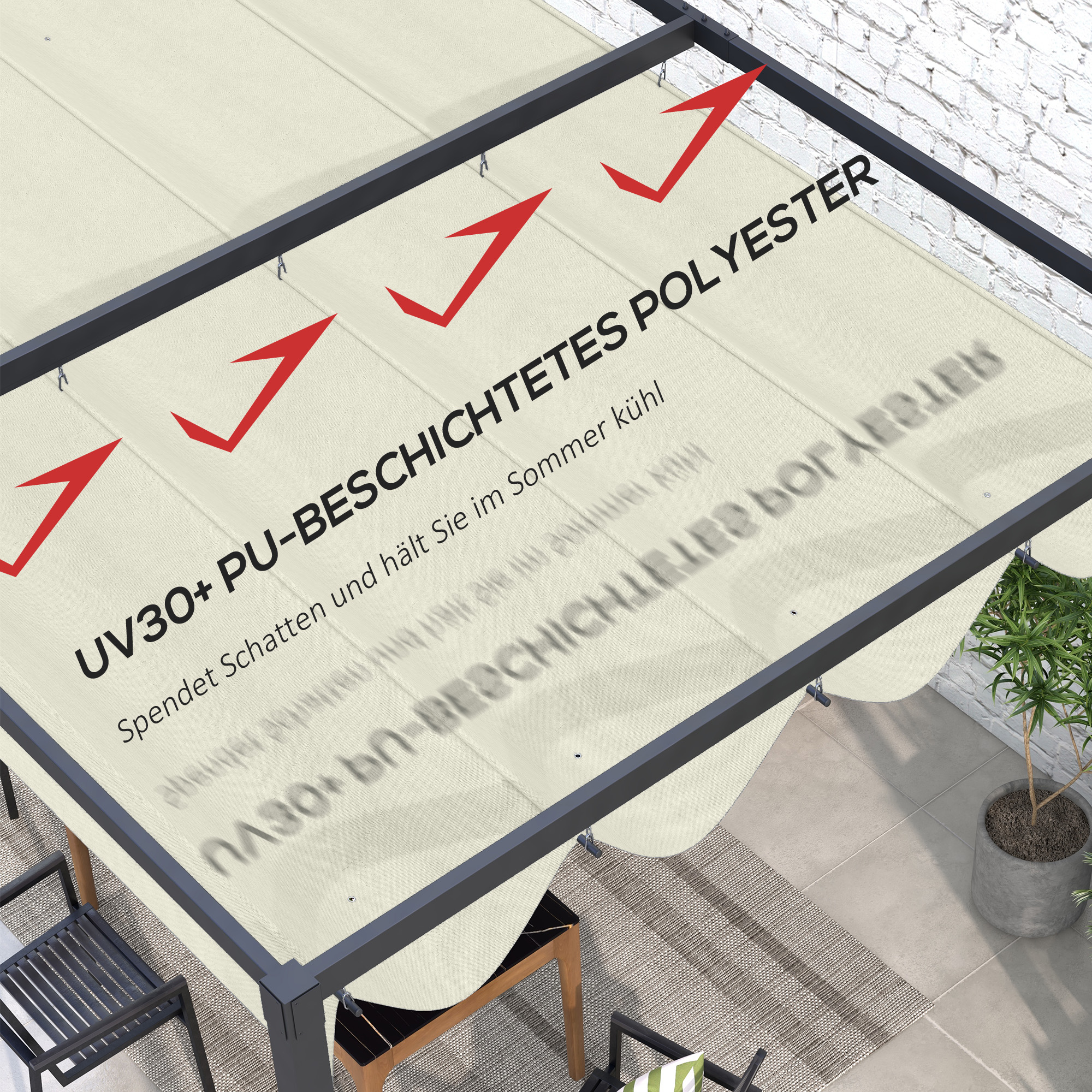 Ersatzdach für 2,85 x 2 m Gartenpavillon, ausziehbar, einfache Montage, Polyester, Cremeweiß