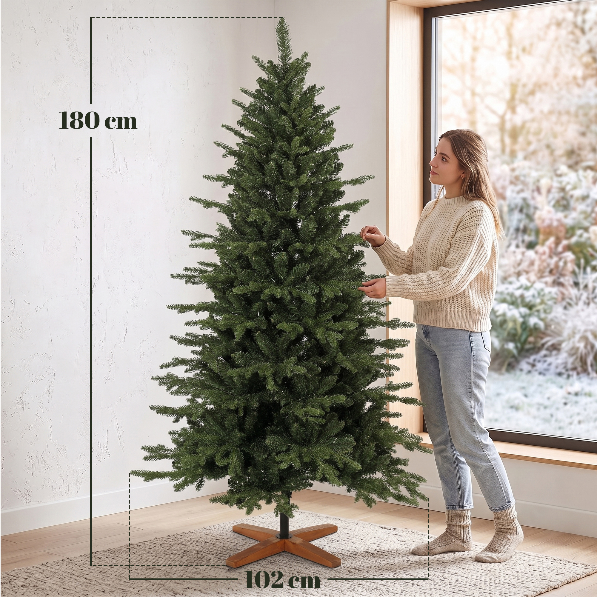 künstlicher Weihnachtsbaum klappbarer Holzständer Spritzguss Tannenbaum 1438 Spitzen 180 cm Grün