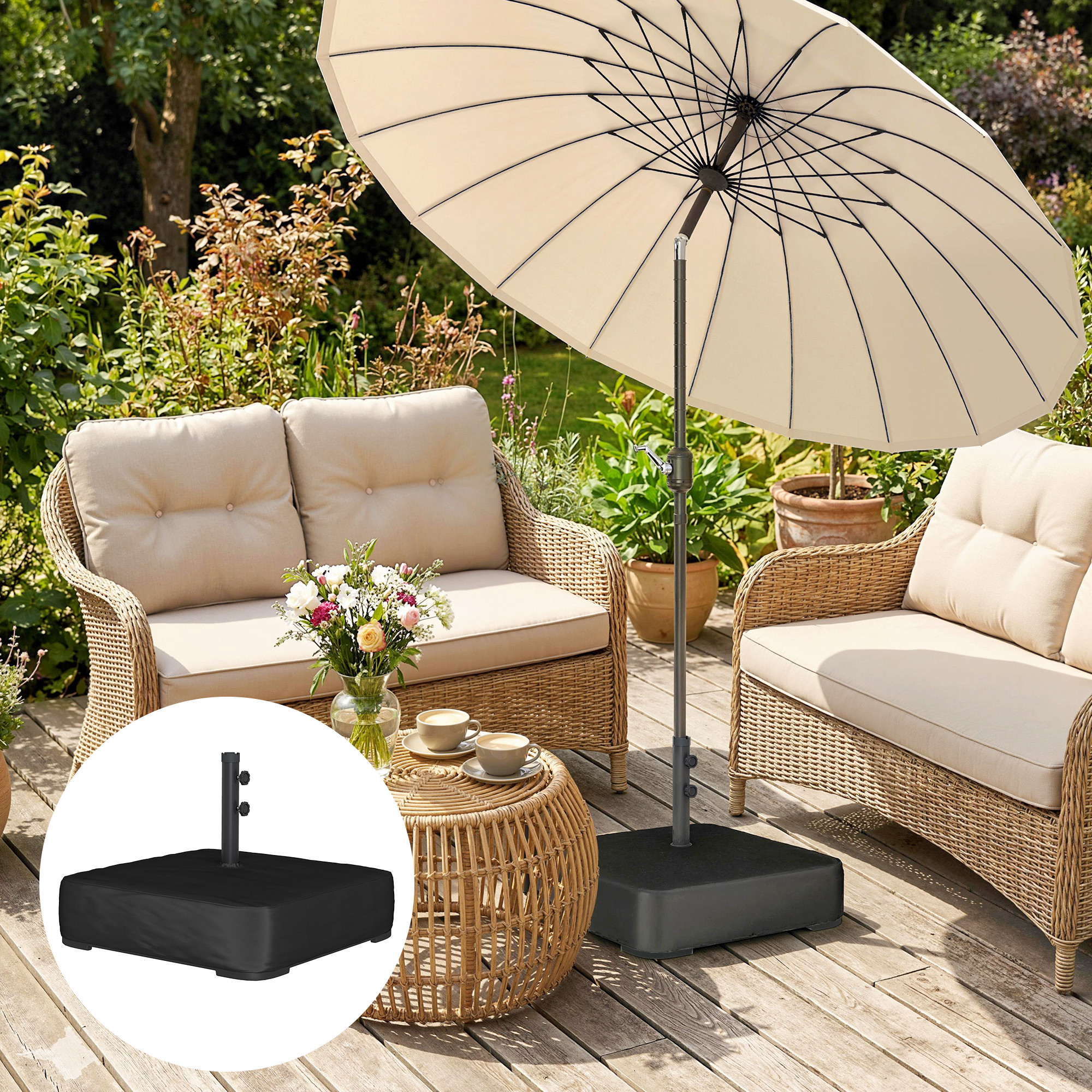 Sonnenschirmständer 80 kg Sandfüllung robuster Standfuß für Freischwinger und 48 mm Stangen Schwarz