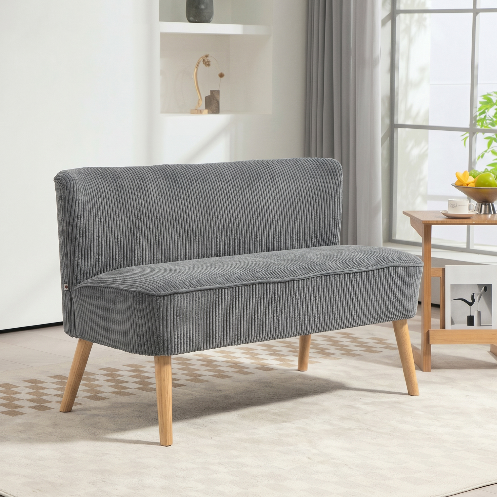 2-Sitzer Polstersofa, Holz, Samtartiges Polyester, Schaumstoff, 117 x 56,5 x 77 cm, Grau