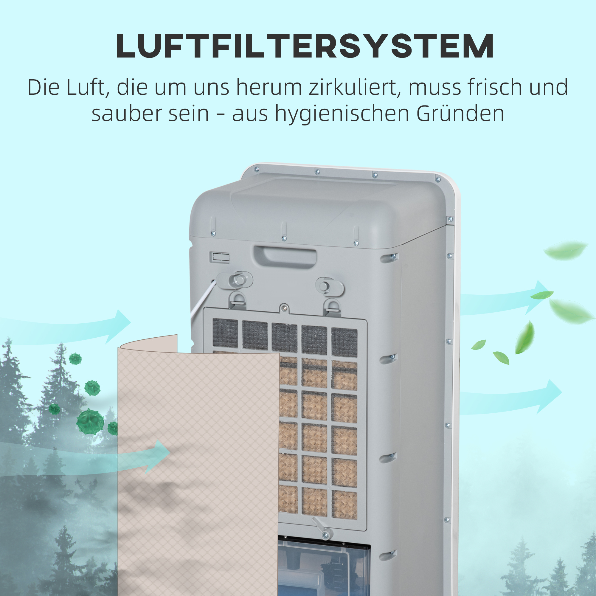 Klimaanlage mit Wasserkühlung Fernbedienung 3 Modi, 3 Geschwindigkeiten, 12 Std-Timer, LED-Anzeige, 38x35x81 cm Weiß