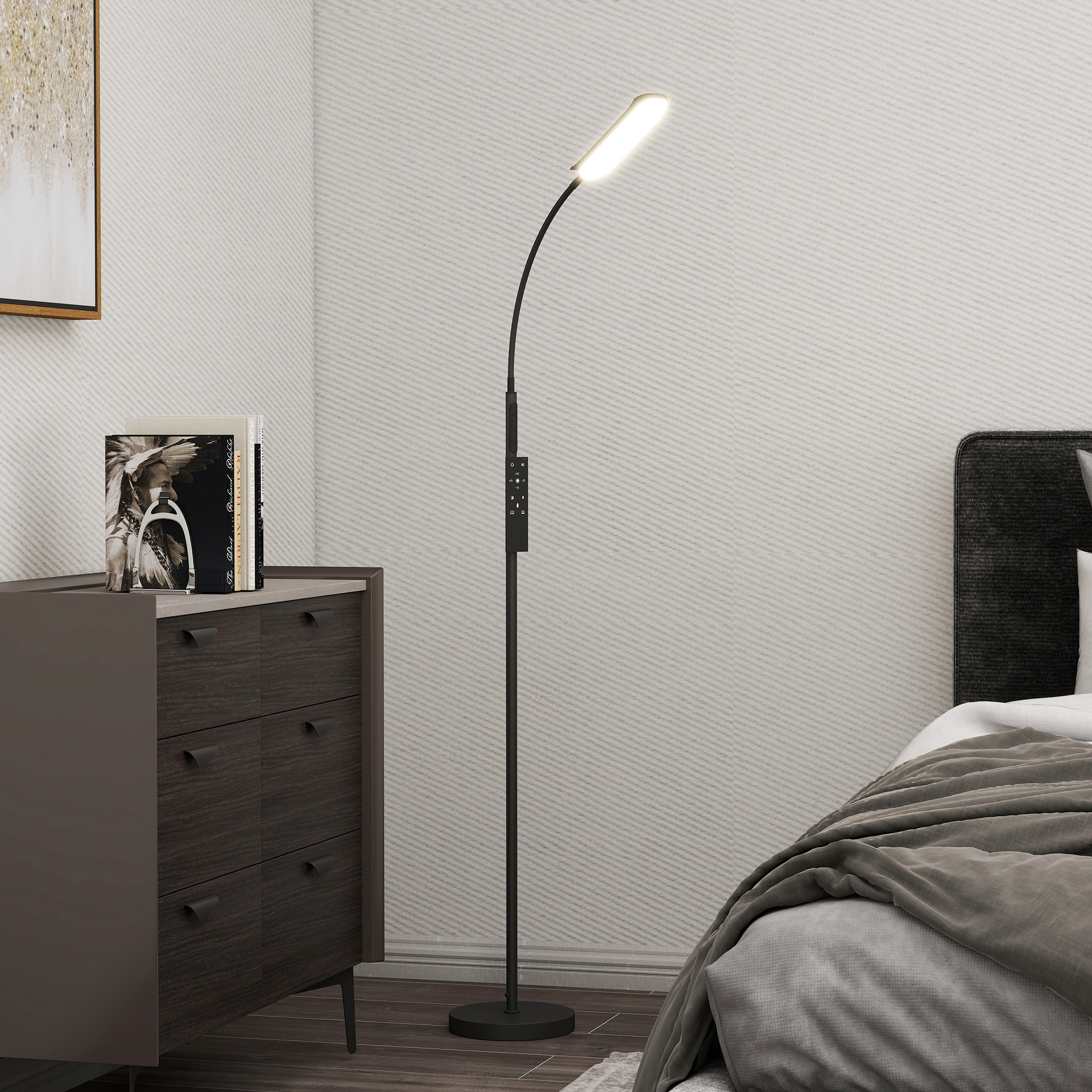 LED-Stehlampe, 5 Modi, Speicherfunktion, verstellbare Helligkeit, Stahl, Schwarz