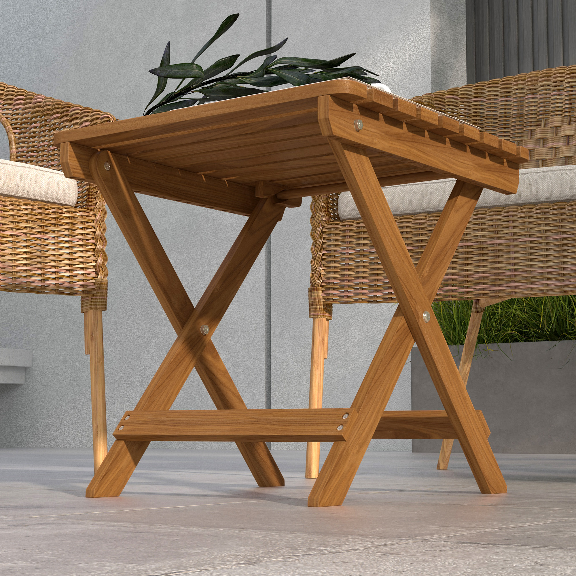 Terrassentisch-Set, 2 Klapptische aus Akazienholz, 45x45x45cm, Teak