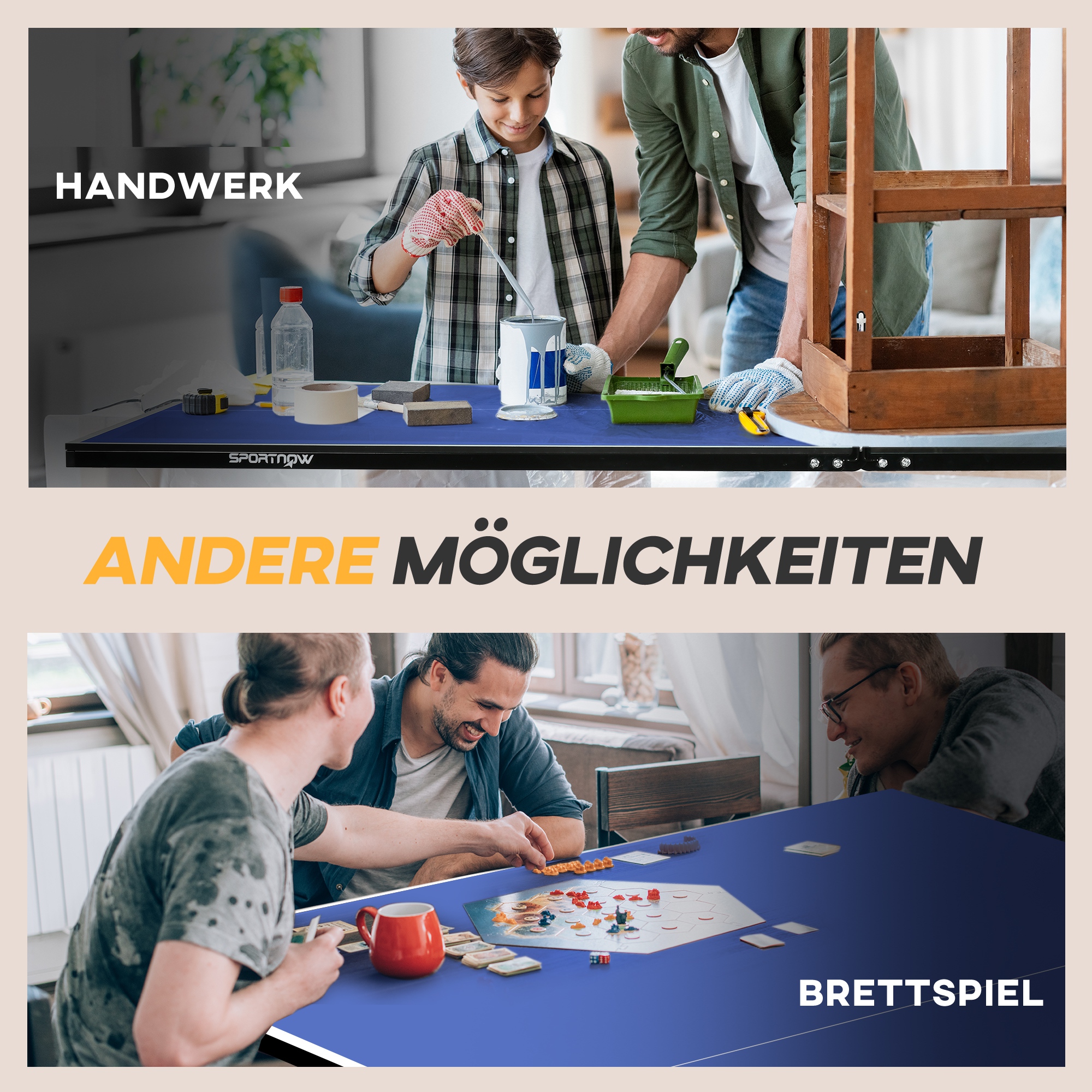 Tischtennisplatte, klappbar, 8 Räder, pulverbeschichteter Stahlrahmen, MDF, 274 x 152,5 x 76 cm, Blau