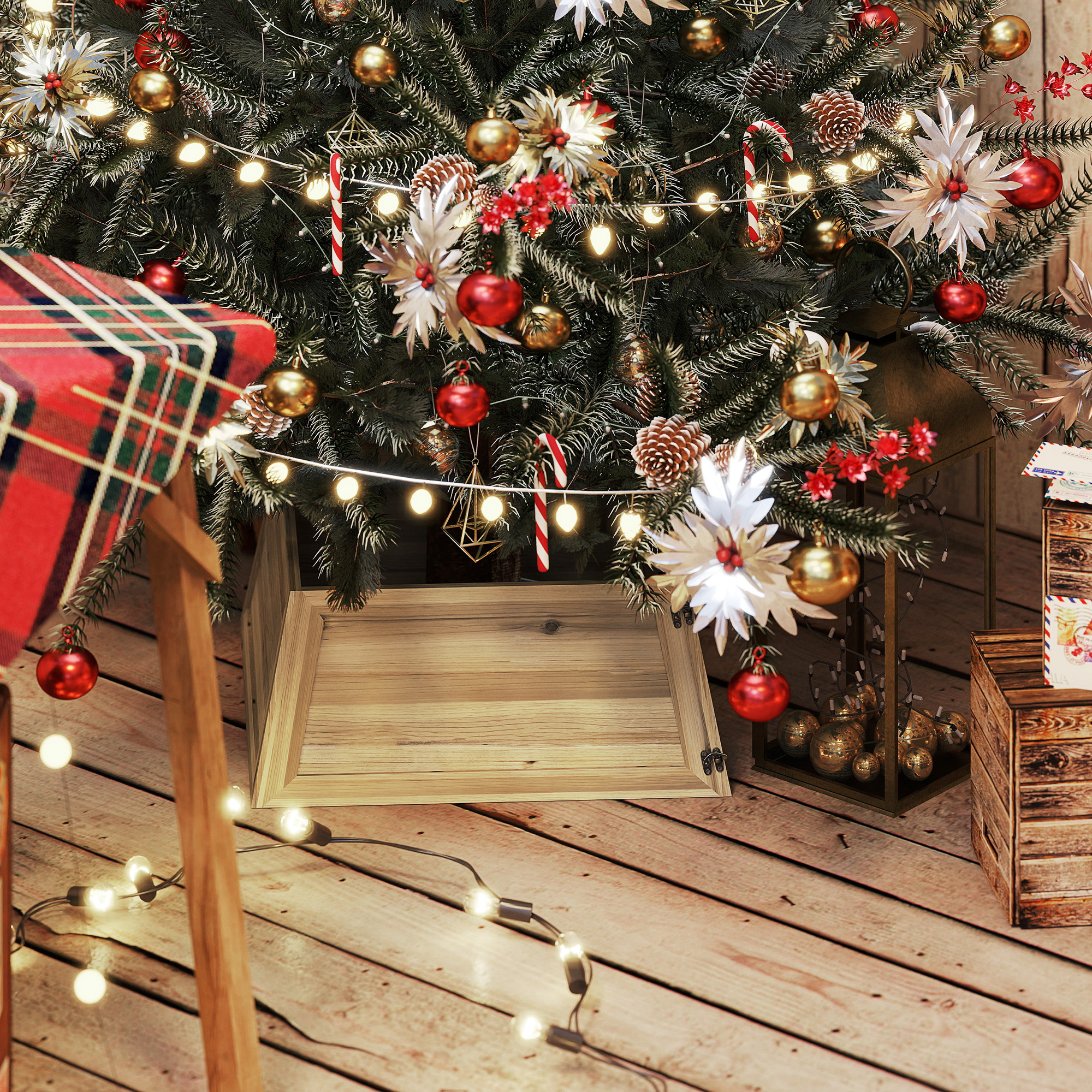 Weihnachtsbaumrock 65 x 65 cm Weihnachtsbaum Kragen aus Tannenholz Naturholz