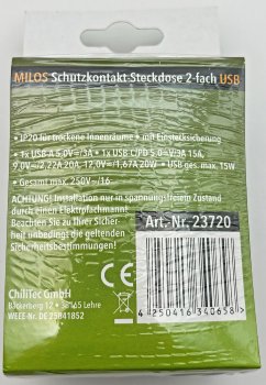 MILOS Schutzkontakt-Steckdose 2-fach / 250V~/ 16A, 1x UP, USB A+C/PD, anthrazit