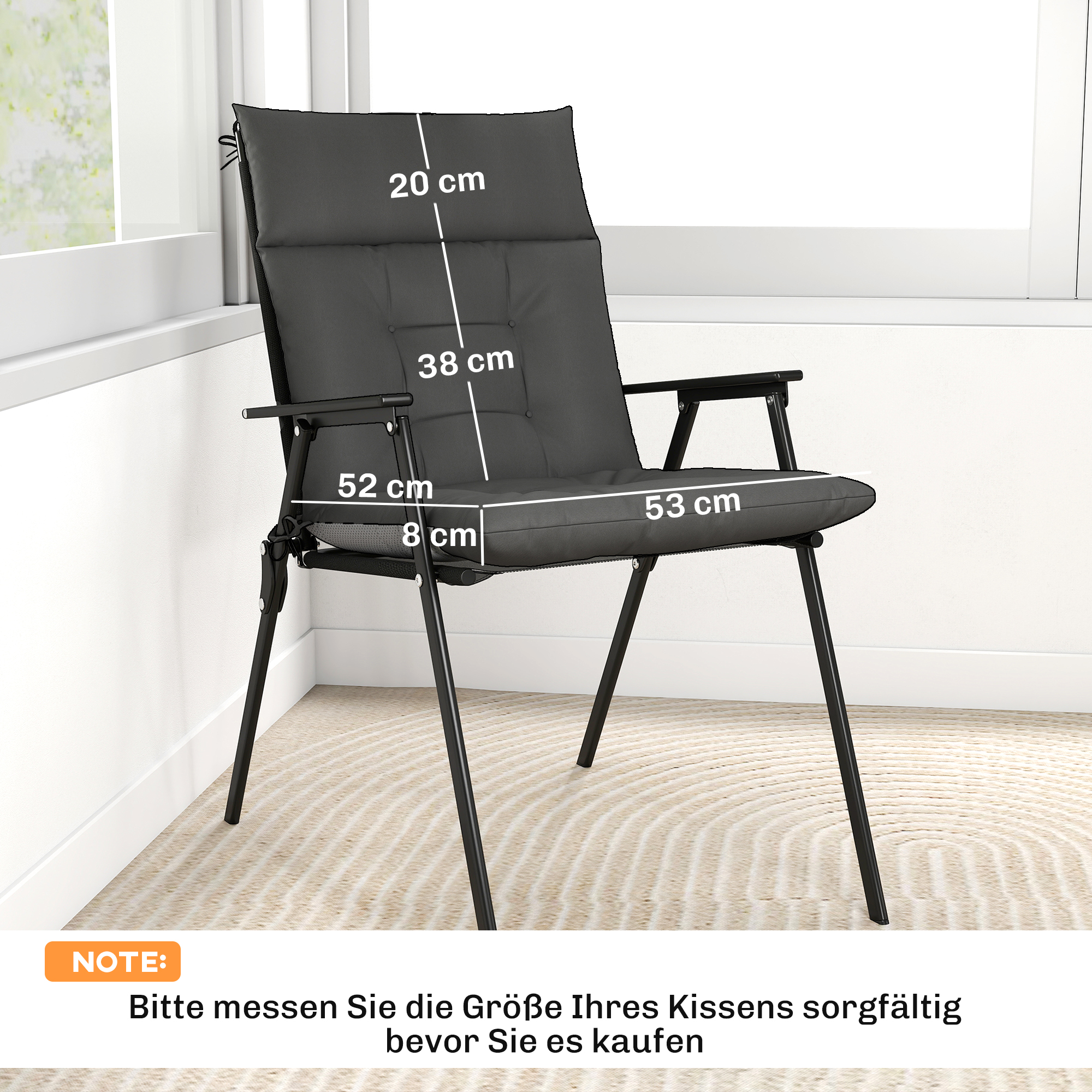 4er Set Sitzkissen wasserabweisend rutschfest Stuhlkissen mit Bändern, Indoor Outdoor 111,5 x 53 x 8 cm Dunkelgrau