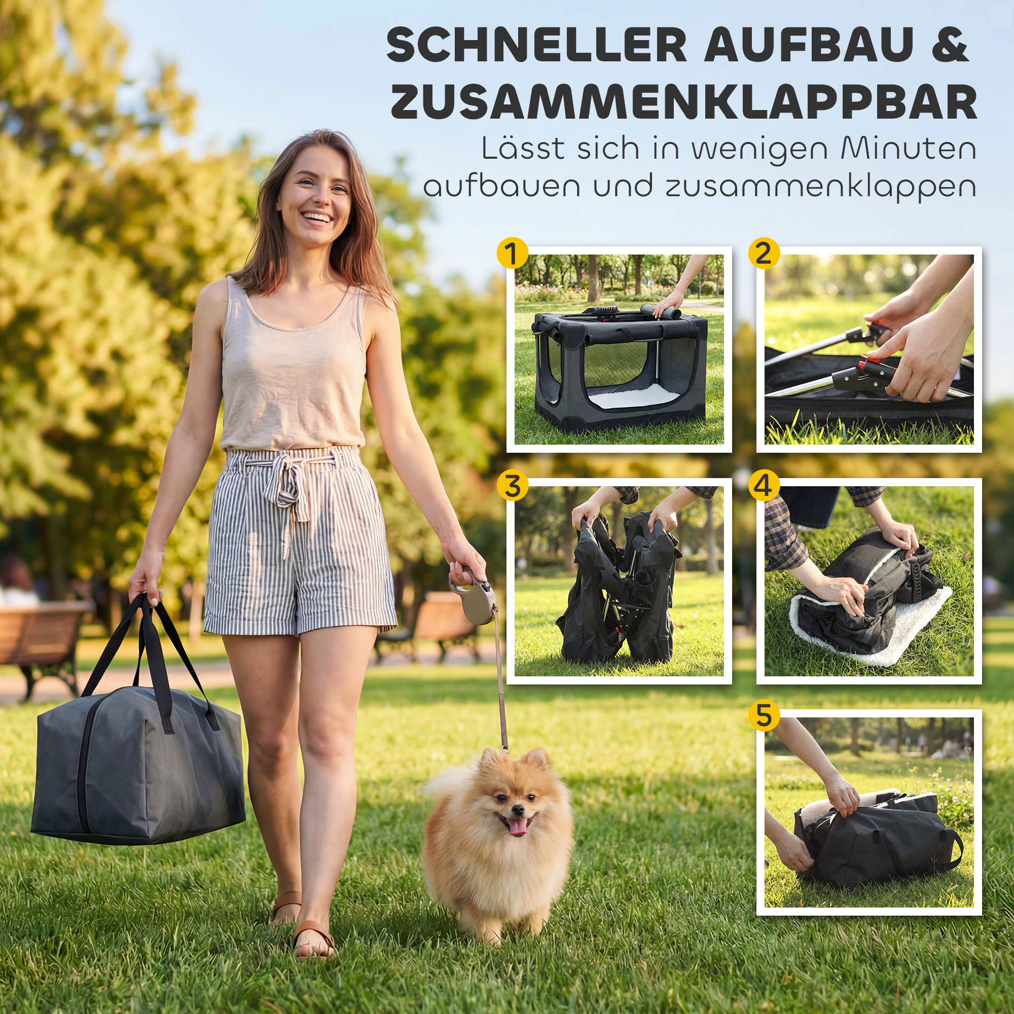 Hundebox faltbar Hundetransportbox mit Kissen abnehmbar waschbar Bezug aus Oxford-Gewebe für Hunde bis 4kg Armeegrün