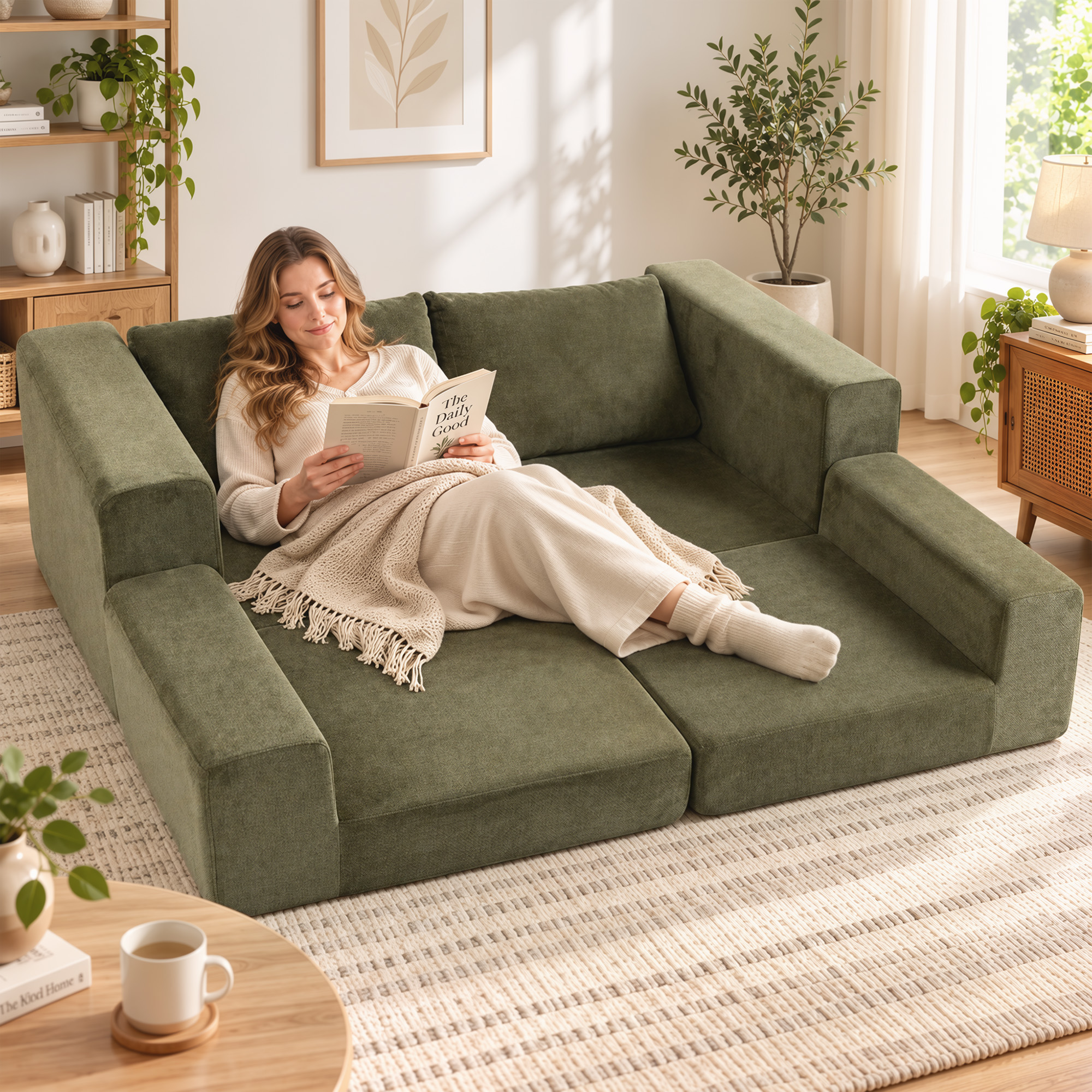 Schlafsofa 4-in-1 Schlaffunktion ausziehbar Klappsofa Kissen 2 Sitzer Grün