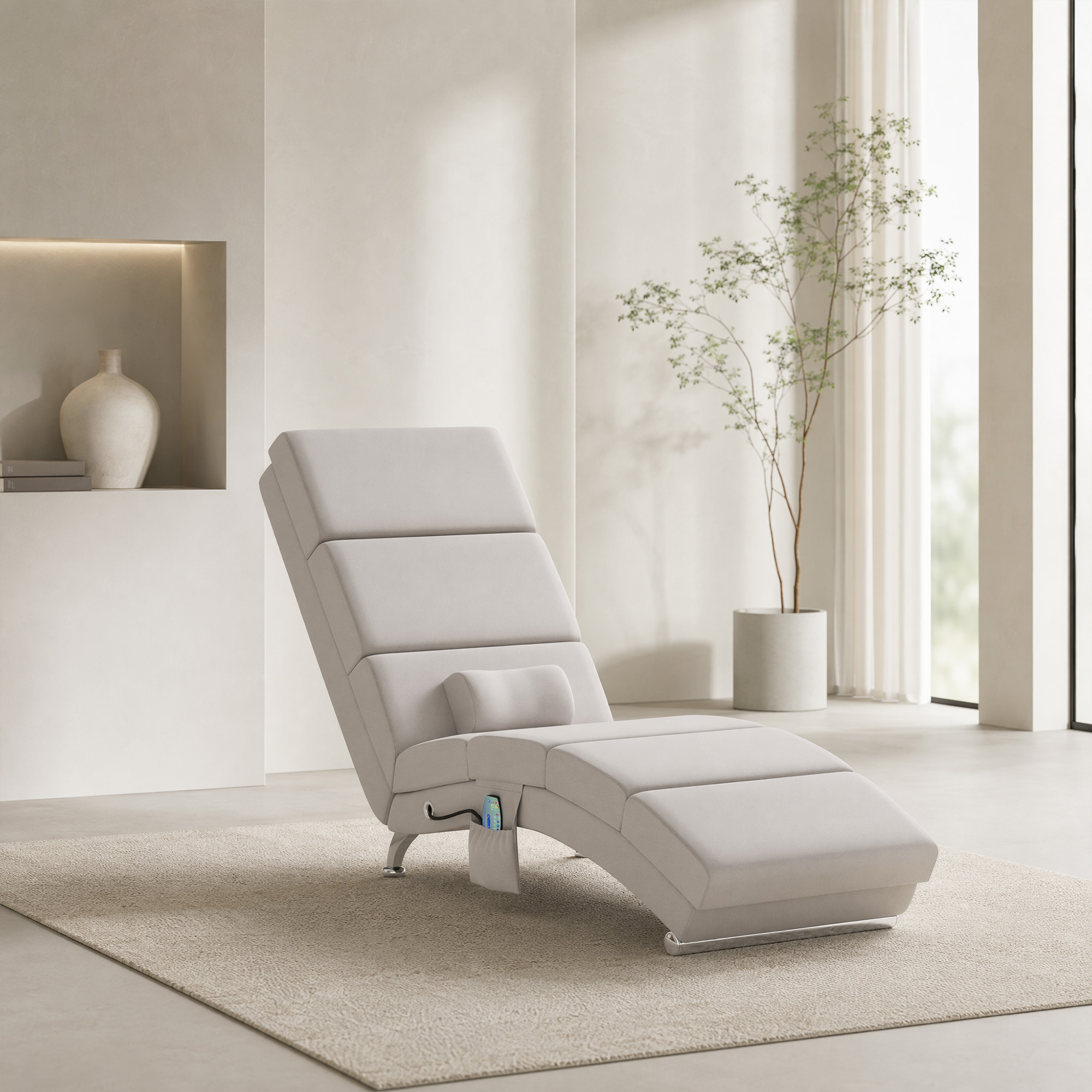 Relaxsessel Elektrisch Massagesessel mit Liegefunktion Wärmefunktion Vibration Lendenkissen 56 x 168 x 84 cm Cremeweiß