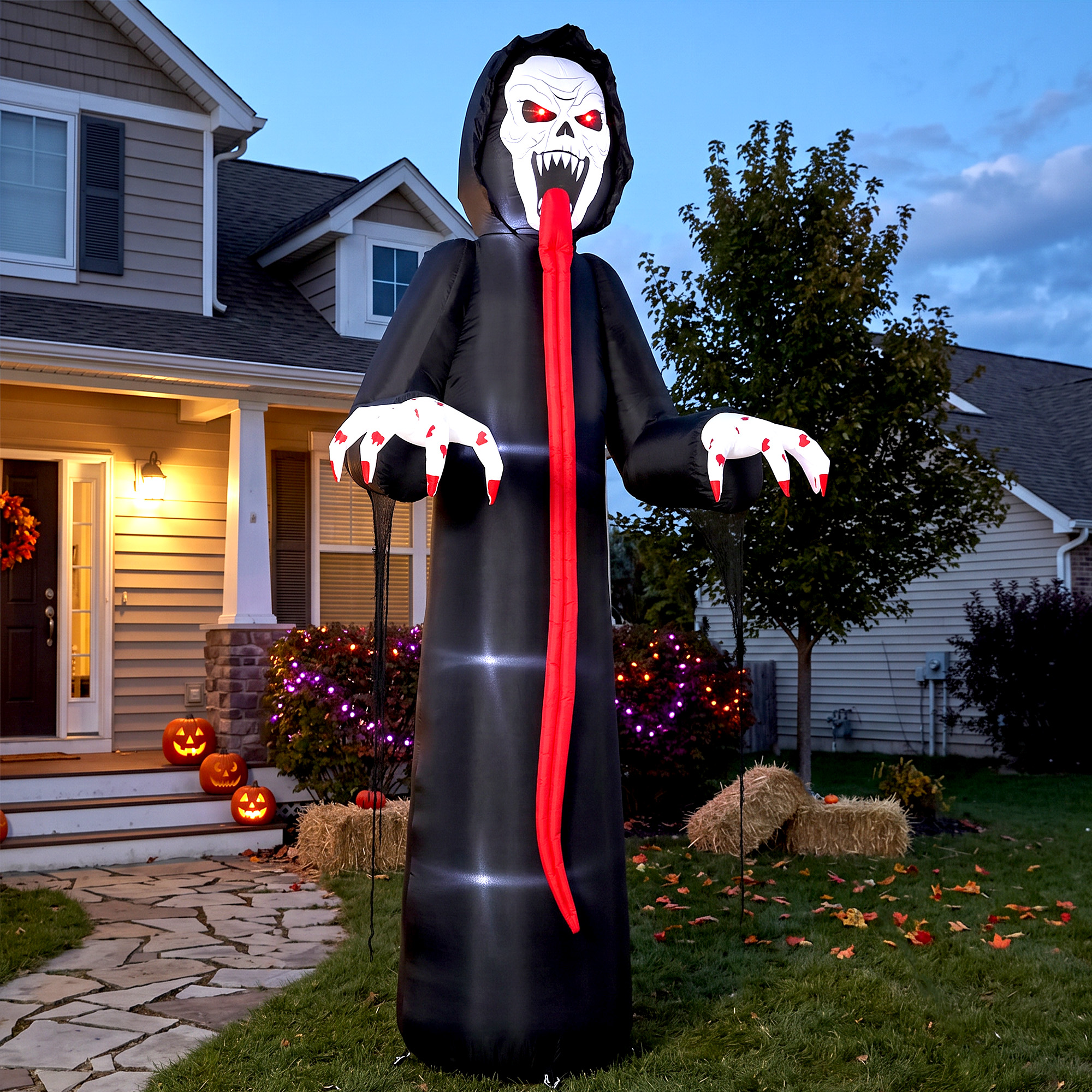 aufblasbares Halloween-Skelett, 310 cm, mit integrierten LED-Lichtern, gruselige Deko für Innen- und Außenbereich
