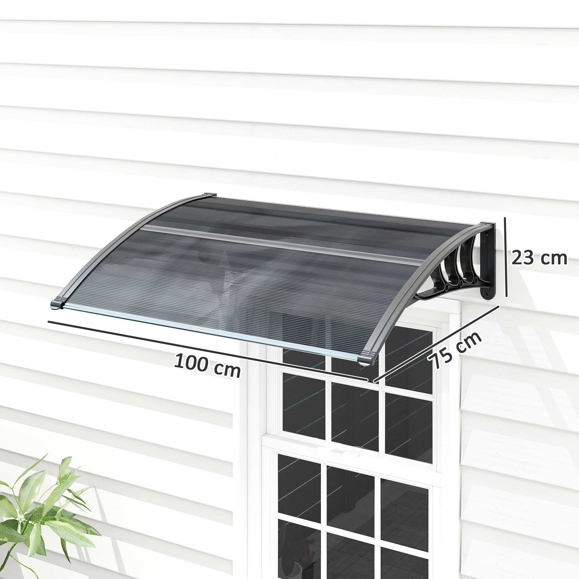 Vordach, Haustürvordach, Überdachung für Eingänge und Fenster, 100L x 75B x 23H cm, Schwarz