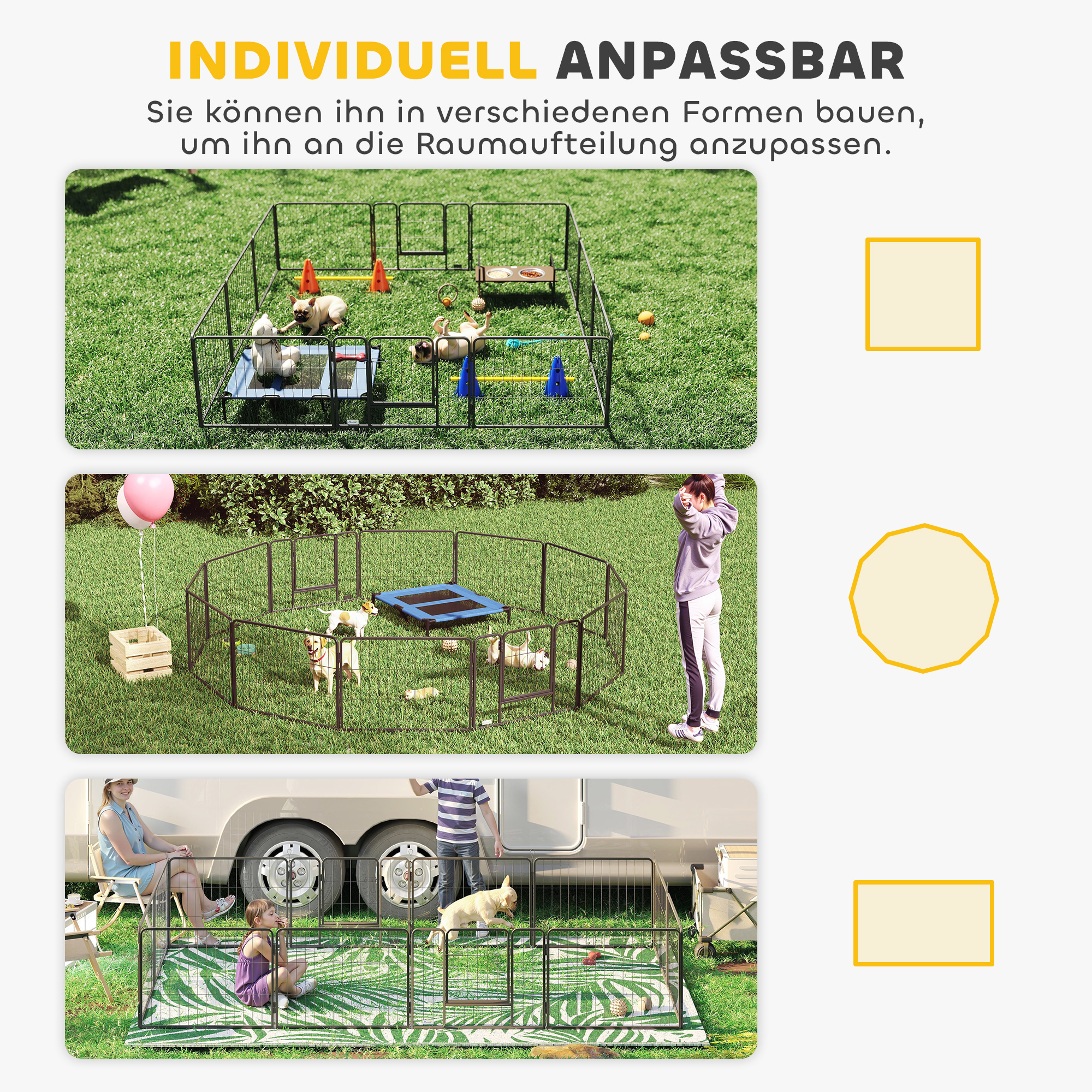 Haustiergehege, Welpenauslauf, Welpengitter, 12 Paneele, Outdoor u.  Indoor, Grau