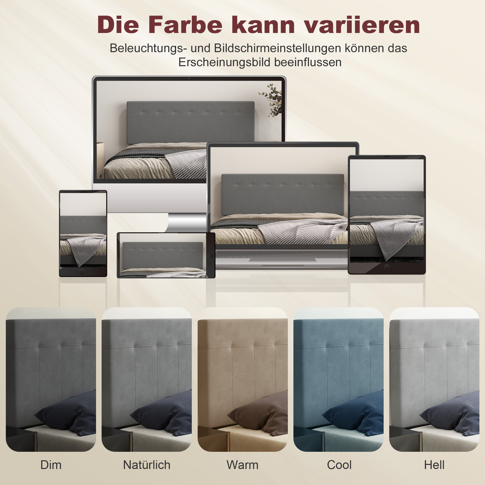 Kopfteil 3-fach höhenverstellbar Bettkopfteil mit Metallbeinen Samtoptik für Schlafzimmer 140x10x106/116/126 cm Grau