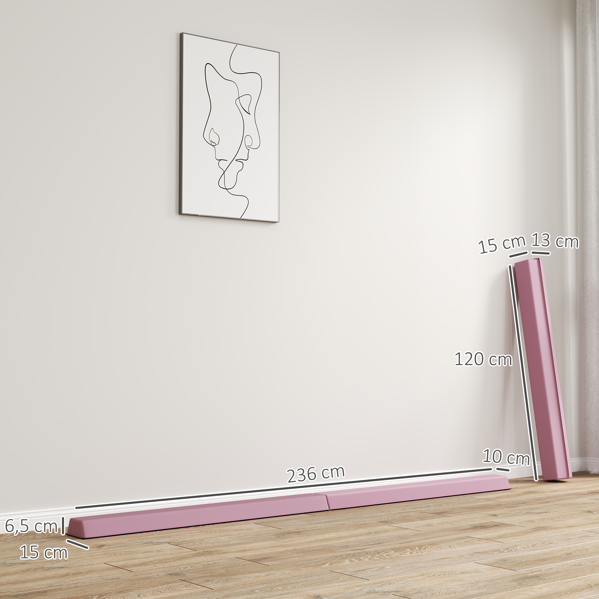 Schwebebalken 2,4 m, faltbar, rutschfester Boden, für 3+ Jahre, bis 80 kg, Rosa