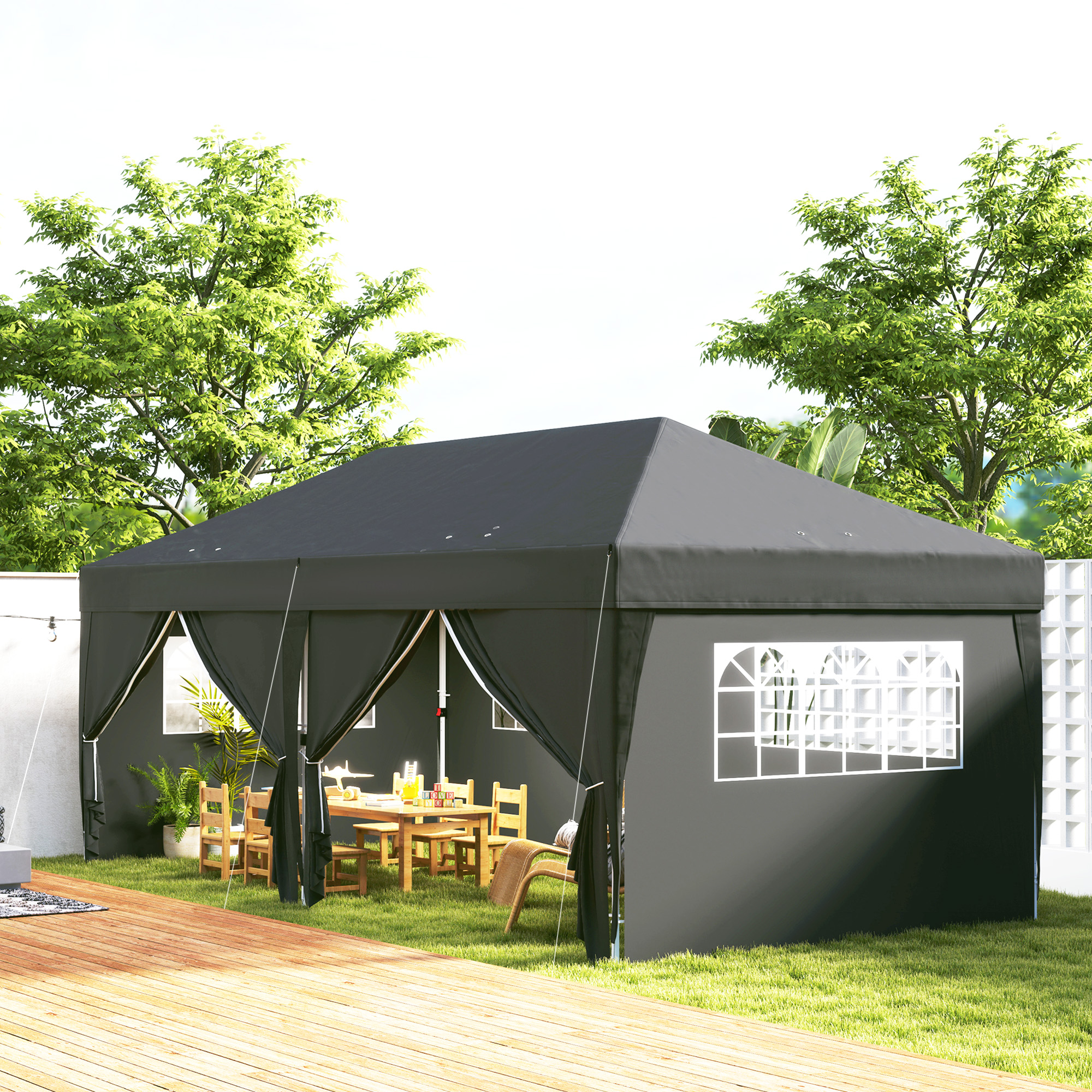 Pavillon ca. 6x3m Stabil Winterfest Pop-up Faltpavillon mit Fenster Reißverschlusstür Seitenteilen UV Schutz