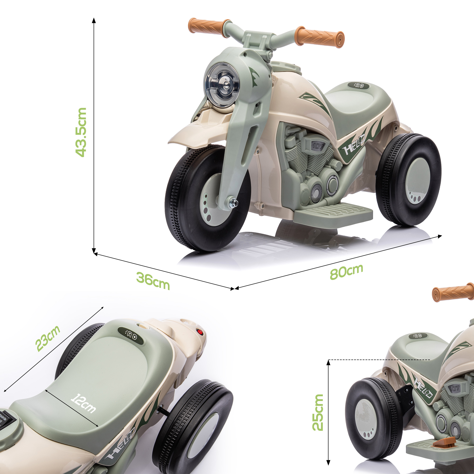 Kinder Elektro-Motorrad, 6V Kindermotorrad mit Musik, Blasen 2,5-3 km/h, für 2-5 Jahre Kinder