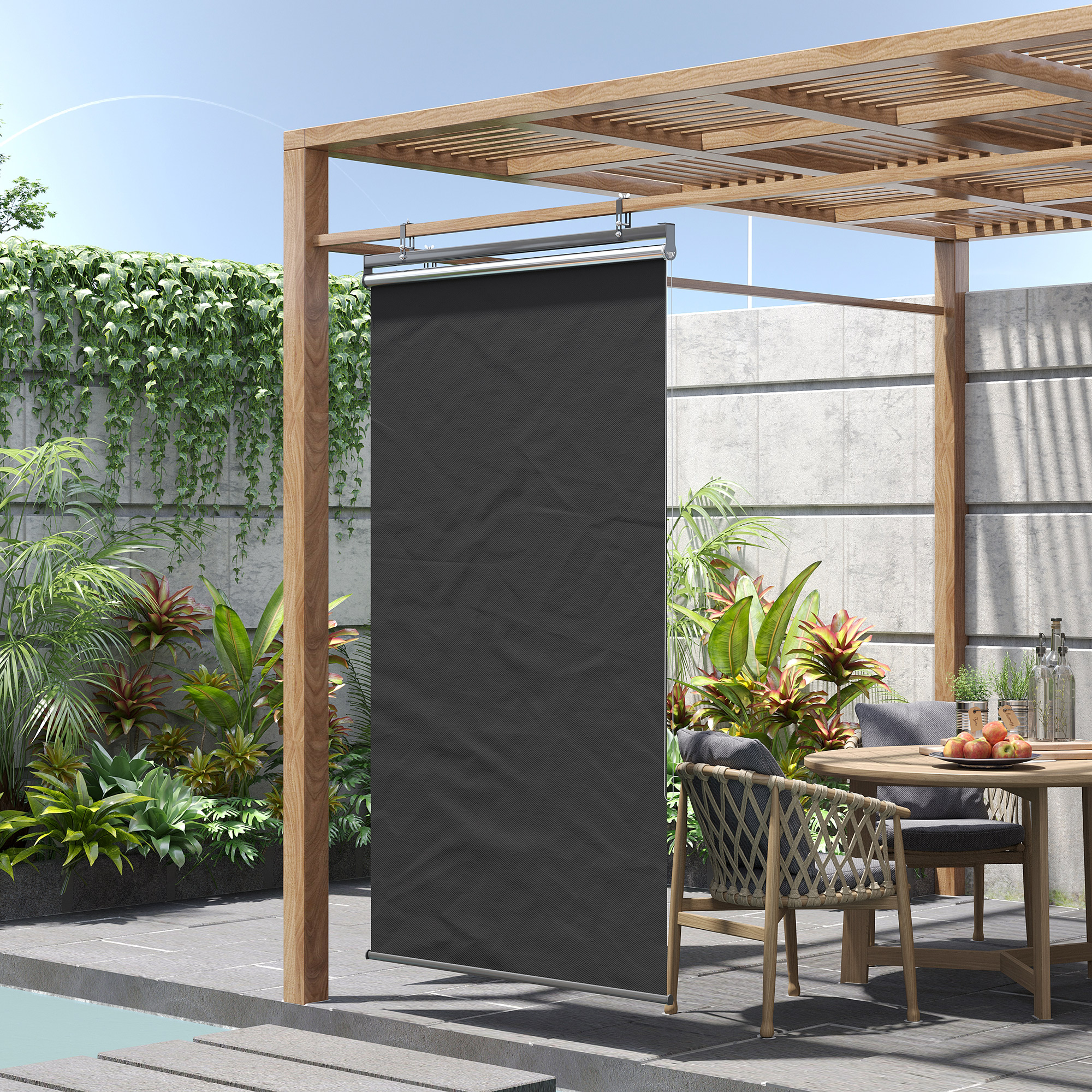 Senkrechtmarkise, höhenvestellbar, Kettenzug, inkl. Haken, 124 cm x 222 cm, Dunkelgrau