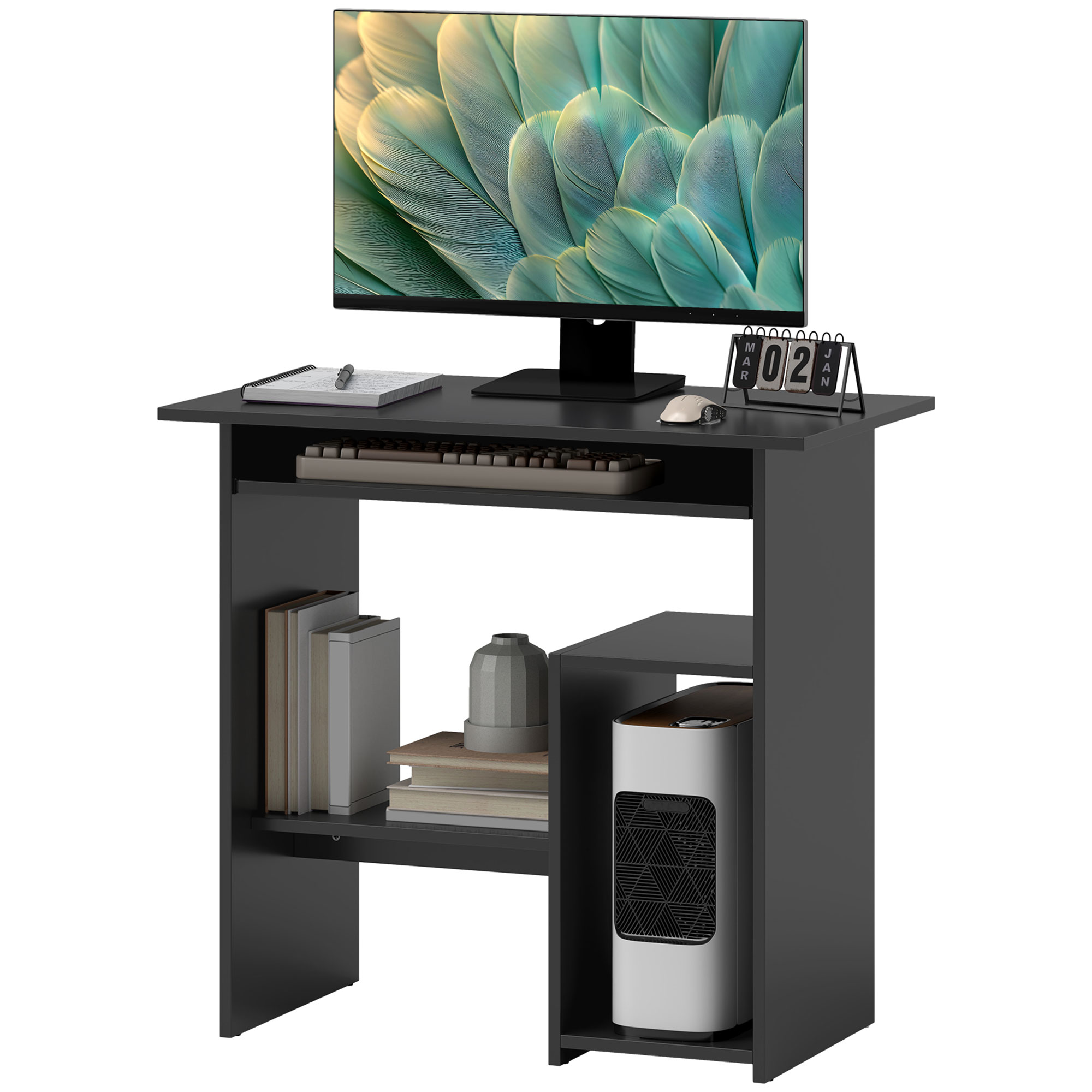 Computertisch, Schreibtisch, Spanplatte, Metall, 80 x 45 x 75 cm, Schwarz