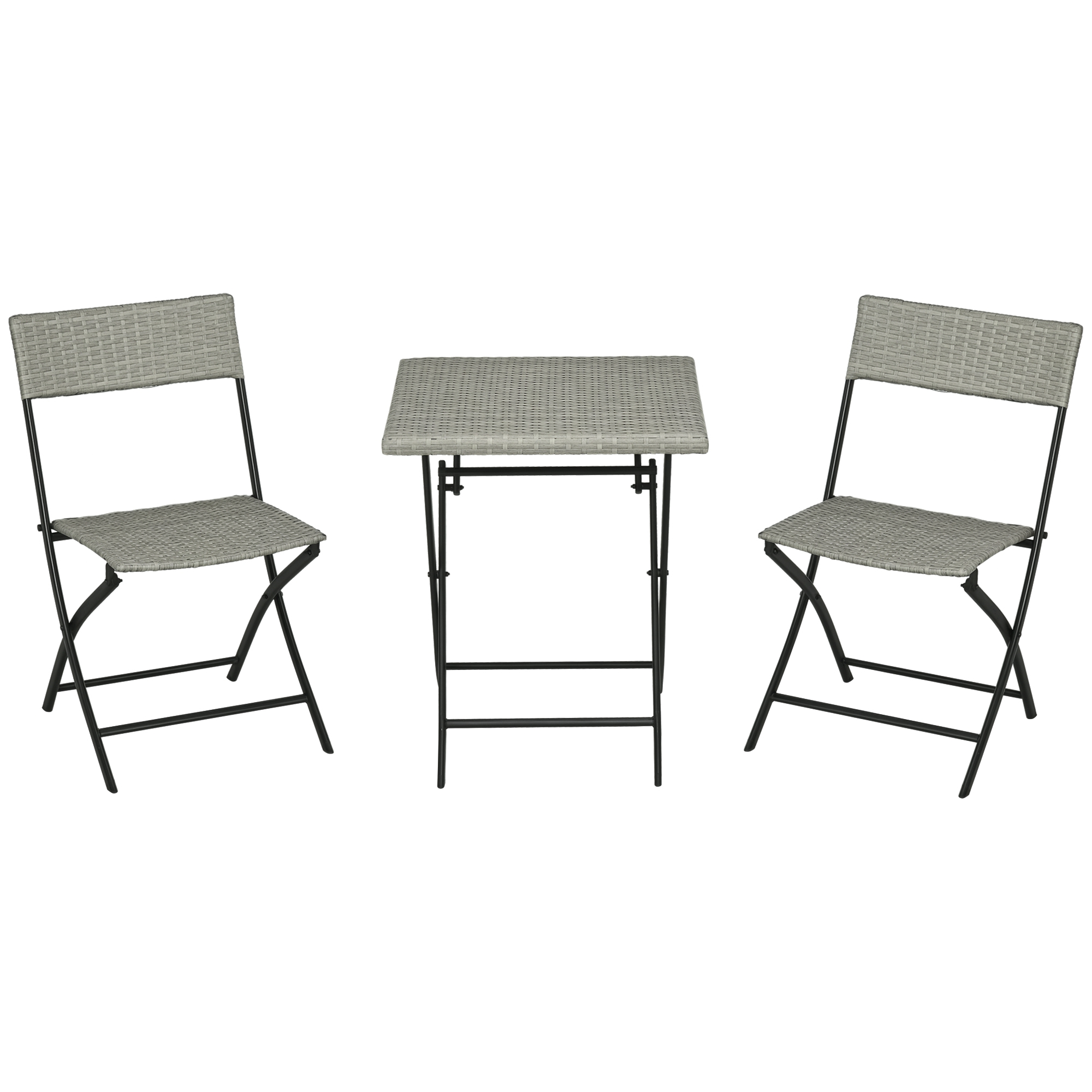 3-tlg, Gartensitzgruppe, 2 Klappstühle, 1 Klapptisch, Rattanoptik, Metallrahmen, hellgrau 3-tlg, Gartensitzgruppe, 2 Klappstühle, 1 Klapptisch, Rattanoptik, Metallrahmen, hellgrau