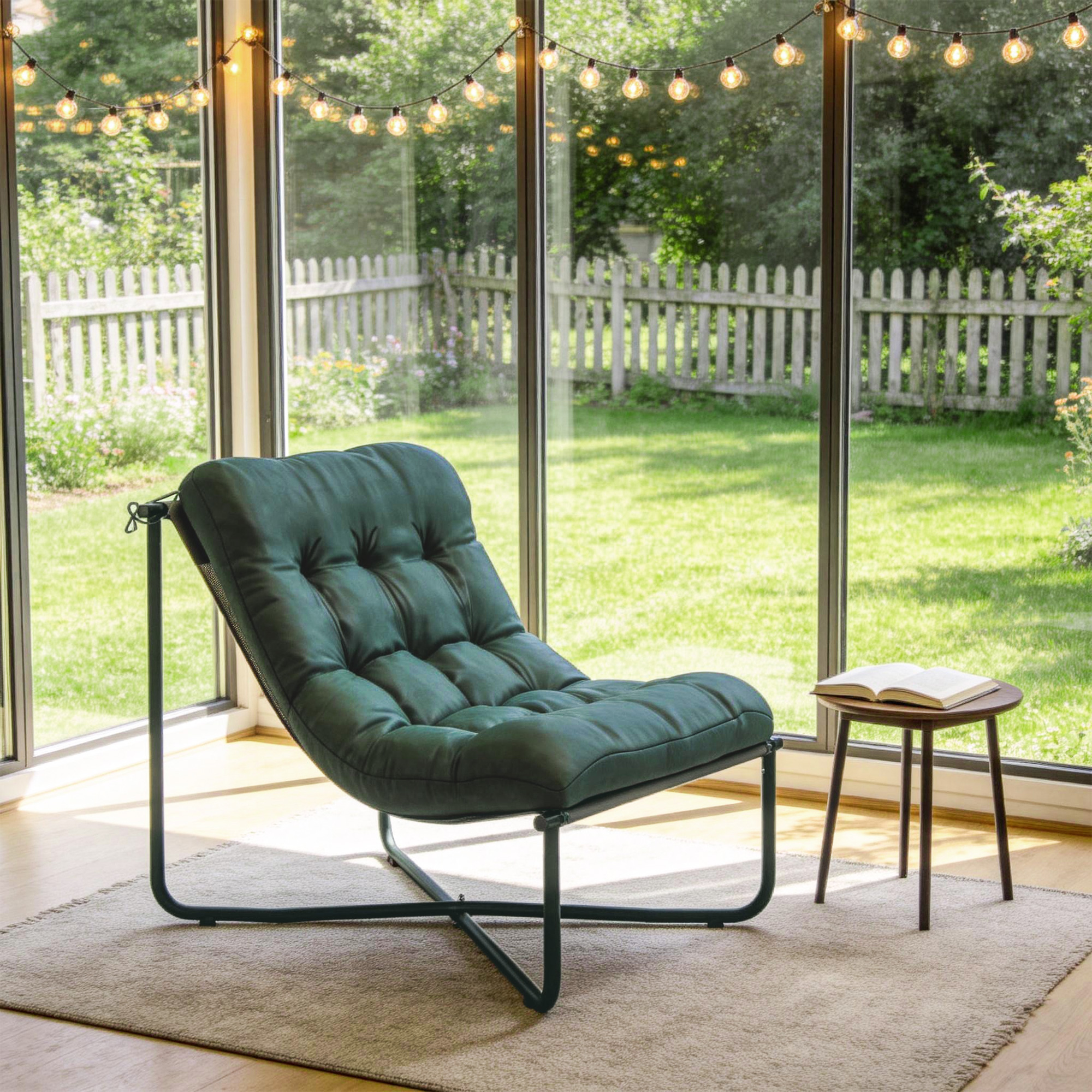Gartenstuhl Gartensessel mit Kissen Atmungsaktiver Sling-Sitz Stahlrahmen für Garten Terrasse 76 x 92 x 76 cm Dunkelgrün