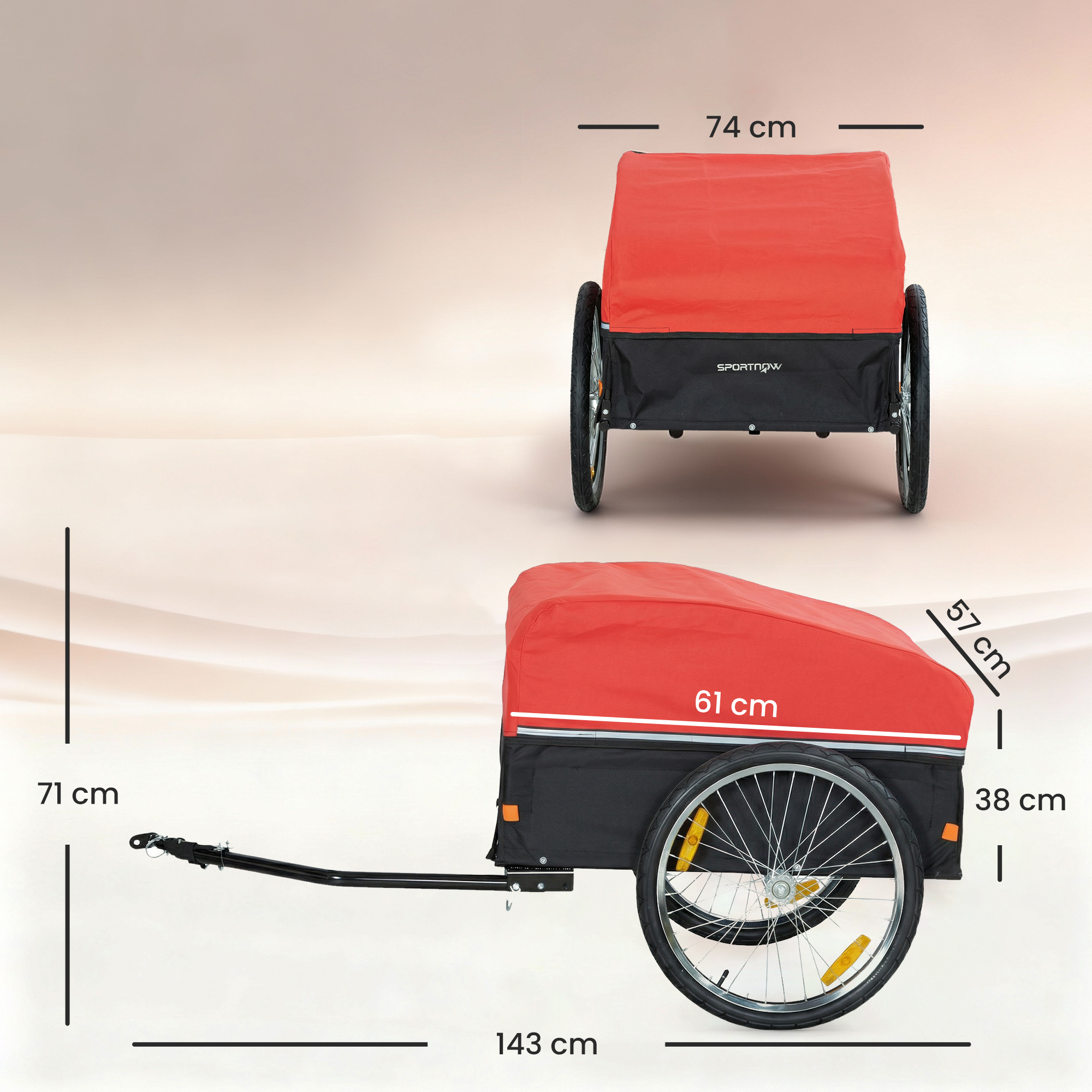 Fahrradanhänger 170 Liter Fahrrad Lastenanhänger mit Kupplung Abdeckplane 51 cm Schnellspannend Luftreifen bis 40 kg
