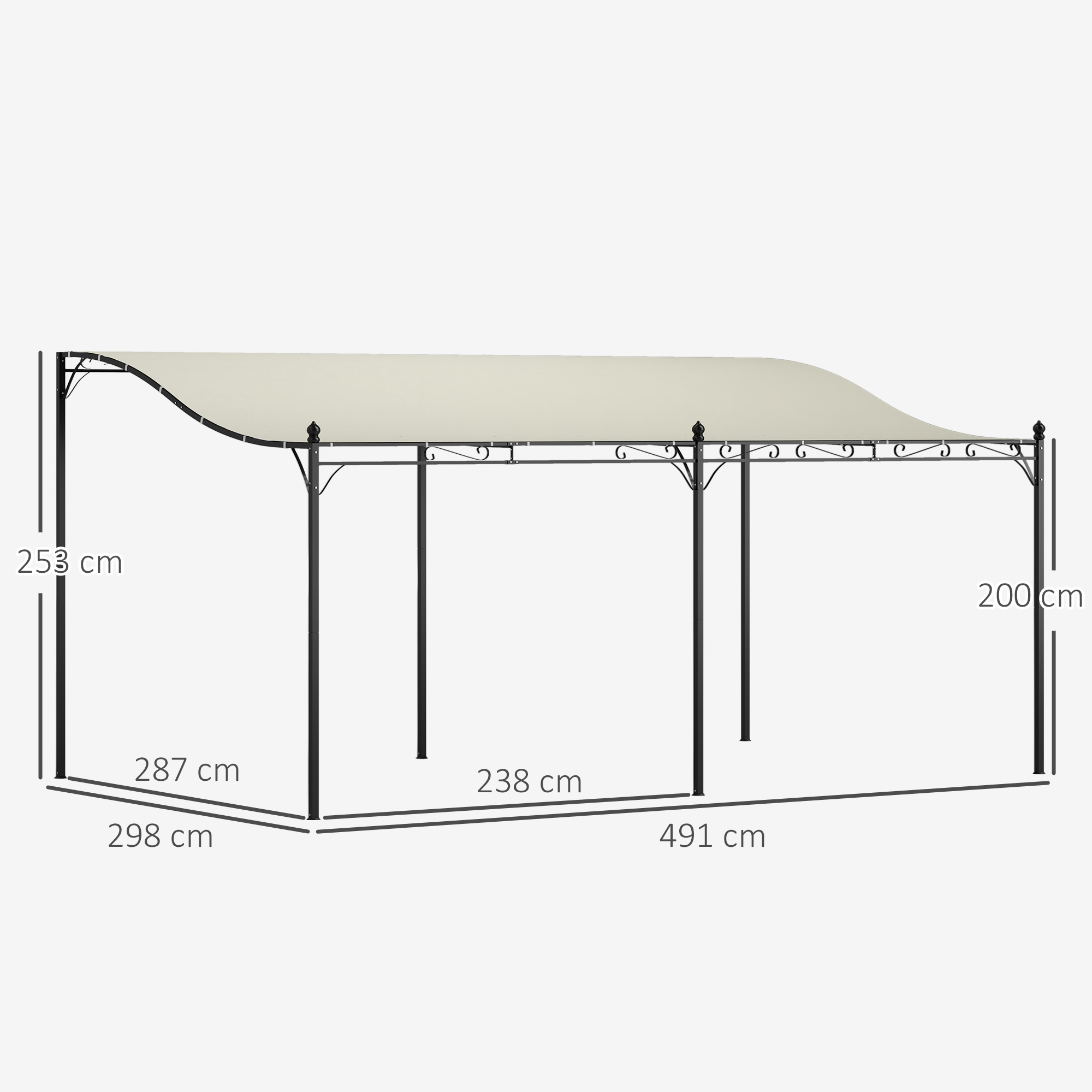 3 x 5 m Pergola, Flexibles Gartendach mit wasserfester Plane und Metallrahmen, Schattenspender, Cremeweiß