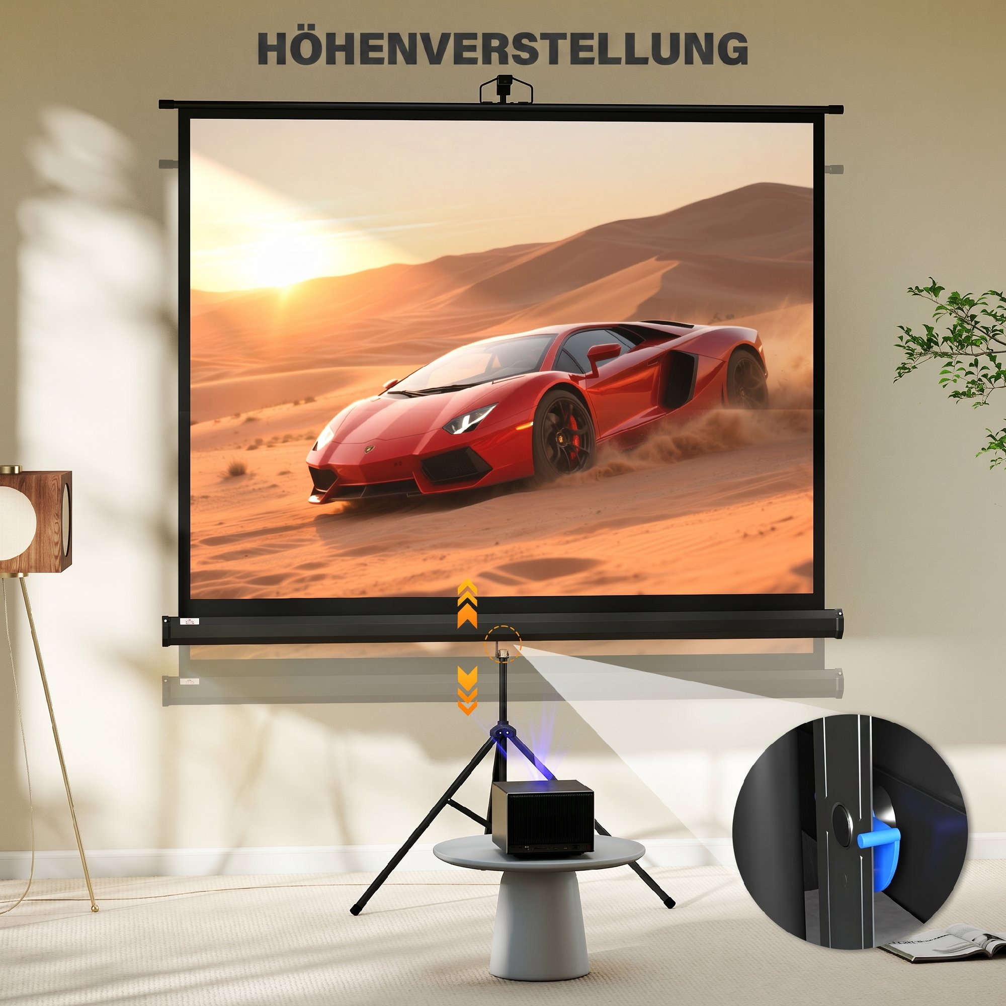 Projektionsleinwand im 4:3-Format, Kinoleinwand, Präsentationsfläche für Zuhause oder Büro, Schwarz