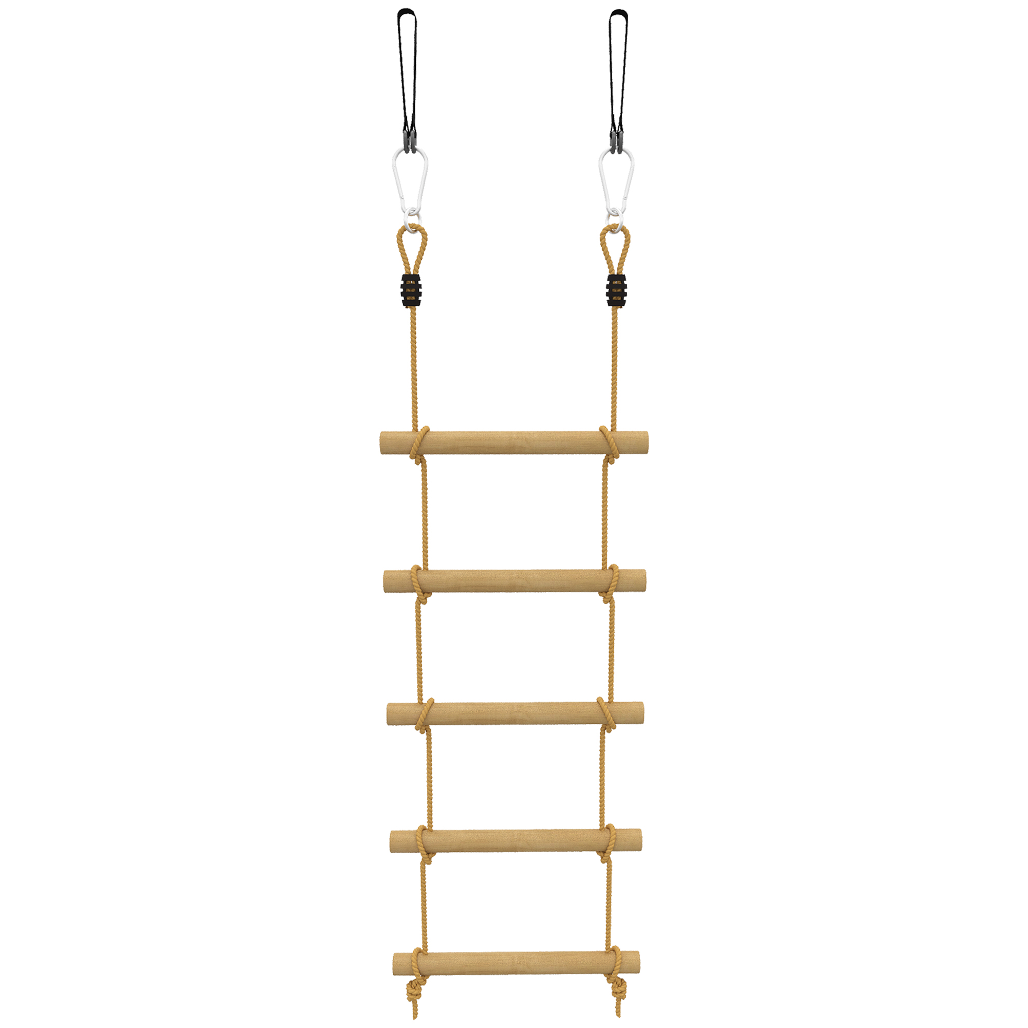 Strickleiter für Kinder 5-stufige Kletterleiter mit 2 Karabinern 2 Baumgurten für 3-8 Jahre 40 x 3,5 x 180 cm Naturholz